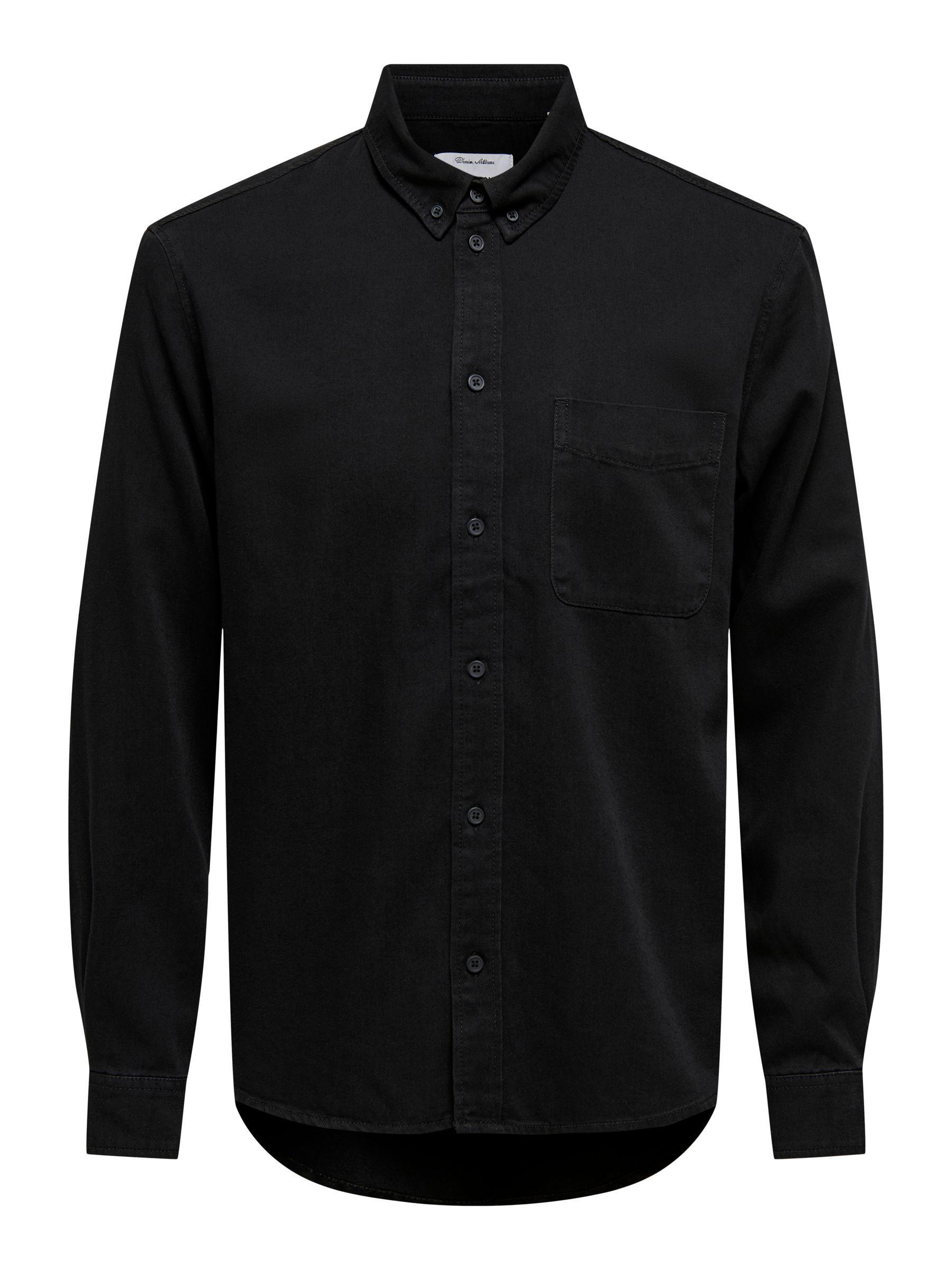 Jeanshemd Only & Sons "Onsorson Regular Yfm Dnm Shirt Noos", Herren, Gr. L, N-Gr, Schwarz (Schwarz Denim), Web, Obermaterial: 100% Baumwolle, Unifarben, Regular Fit Normal, Hemden Jeanshemd