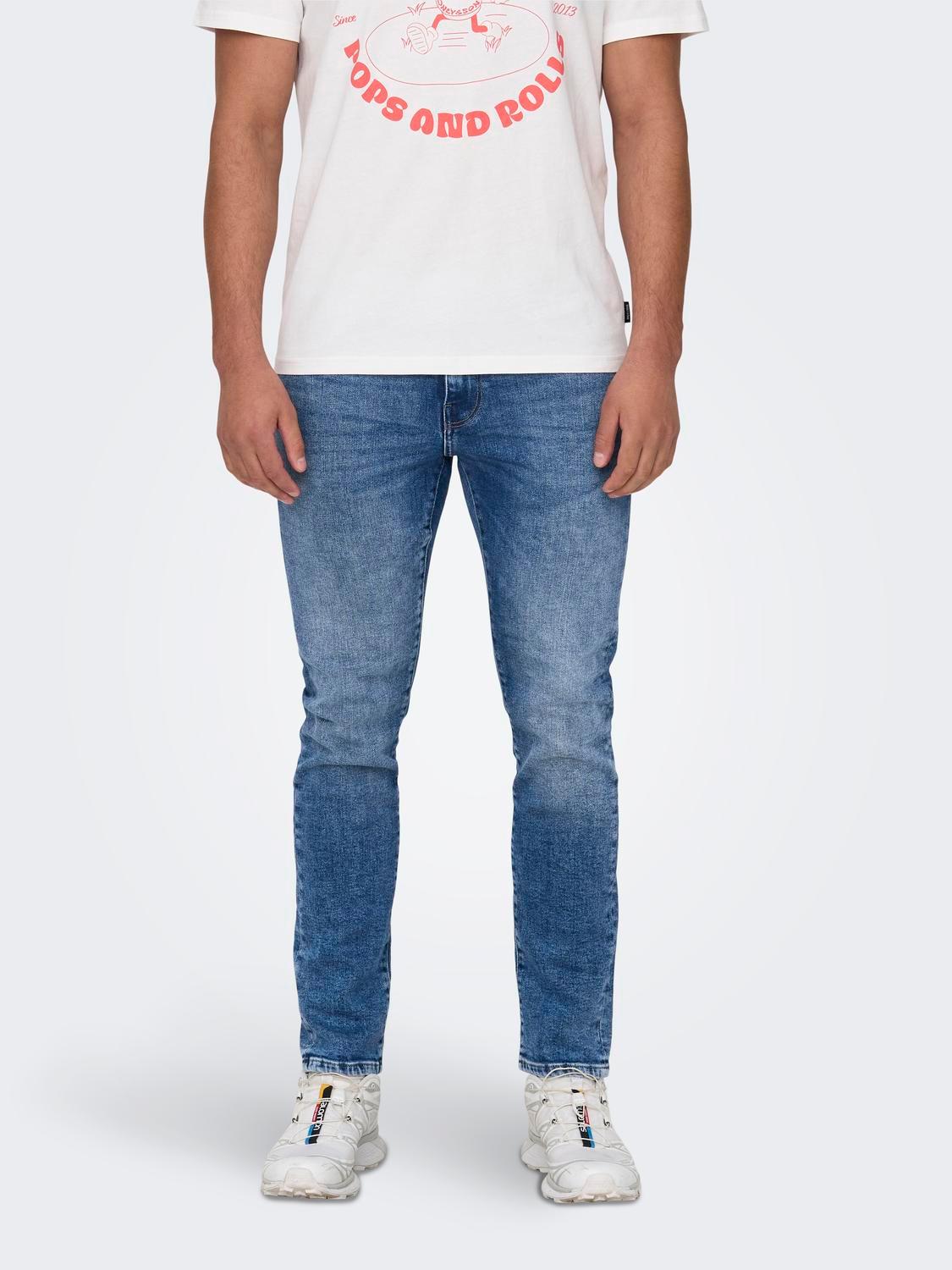 Straight-Jeans Only & Sons "Onsweft Regular Wb 0021 Tai Dnm Noos", Herren, Gr. 38, LäNge 32, Blau (Medium Blau Denim), Denim/Jeans, Obermaterial: 99% Baumwolle, 1% Elasthan, Abriebeffekte, Regular Fit Lang, Jeans Straight-Jeans, Im 4-Pocket-Style