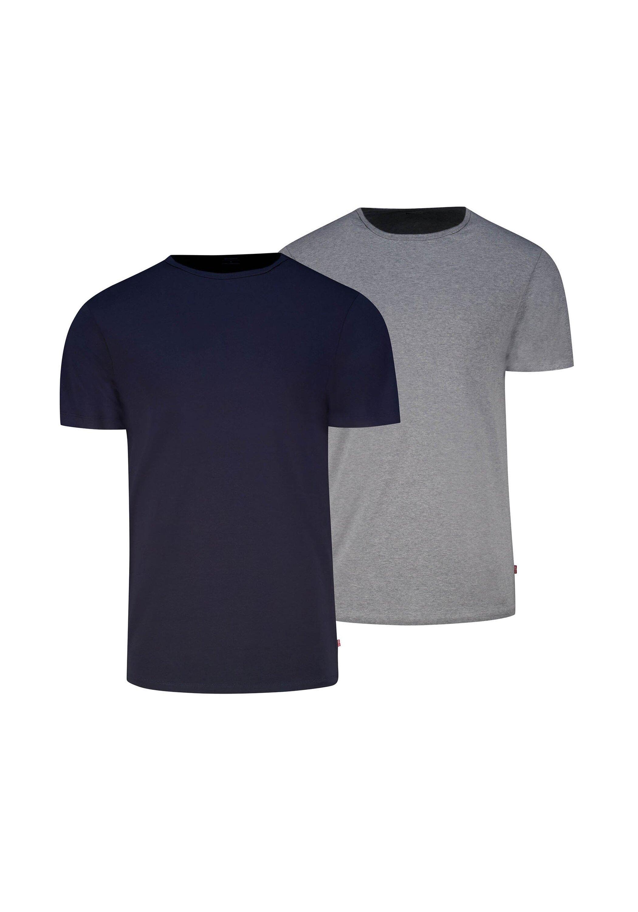 T-Shirt Levi's "T-Shirt Solid Crew 2P 2Er Pack", Herren, Gr. M, Bunt (Dunkelblau, Grau), Obermaterial: 95% Baumwolle Co. 5% Elasthan El., Shirts T-Shirt