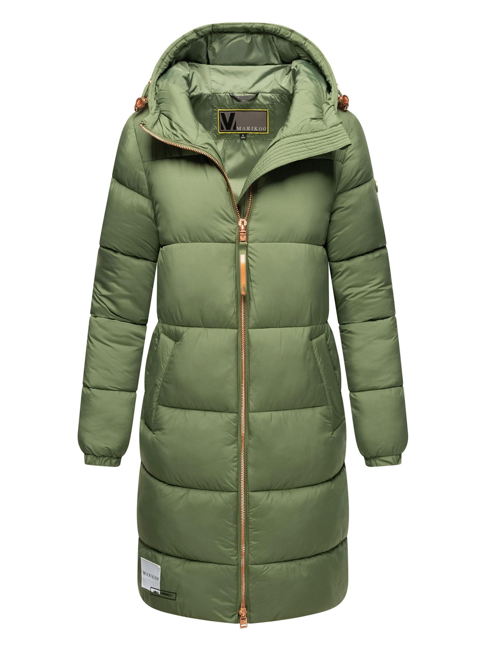 Marikoo Lange Damen Steppjacke Mit Kapuze & Kragen – Modell Nomadiaa