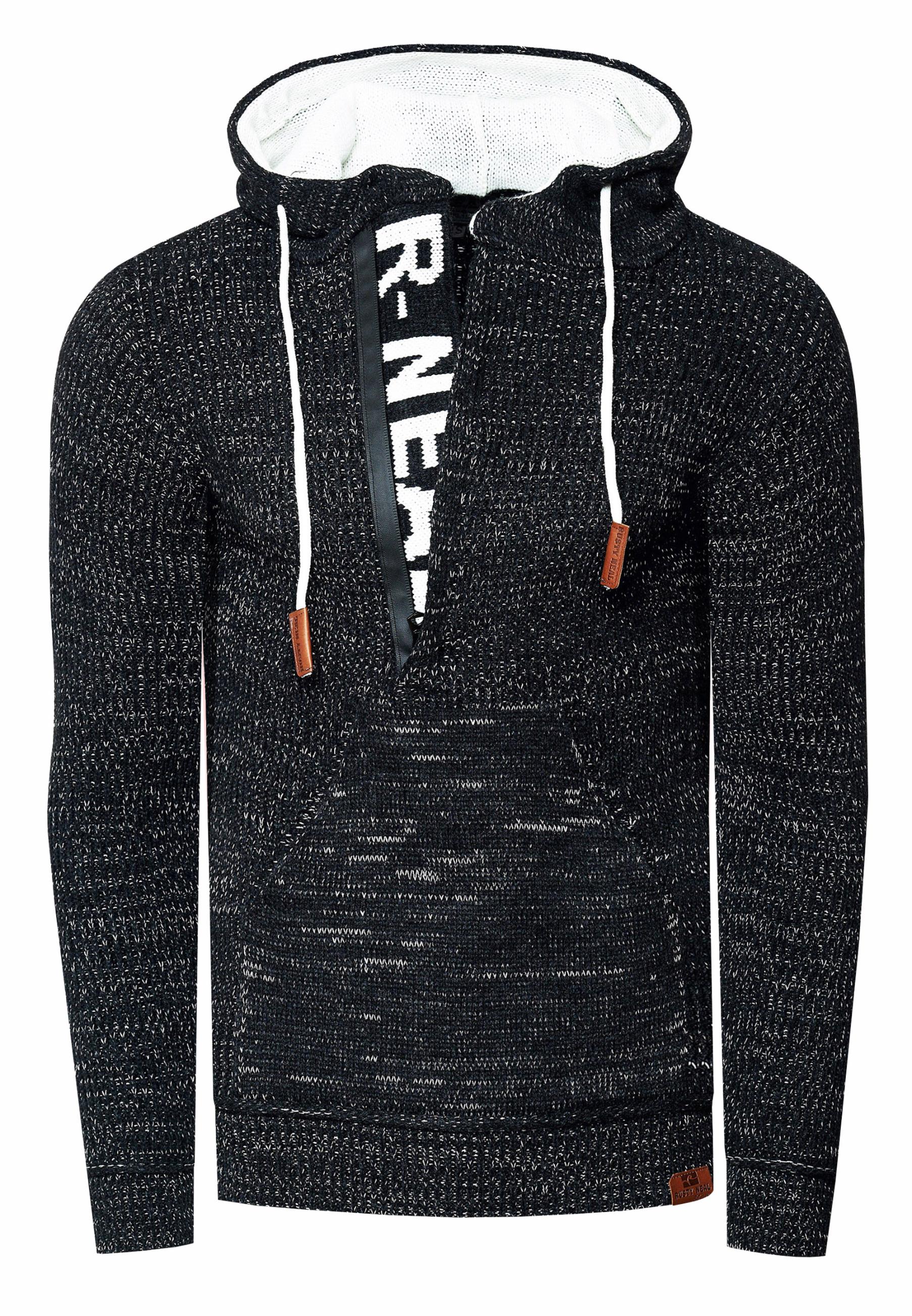 1/2 Zip Grobstrick Slim Fit Kapuzen-Pullover