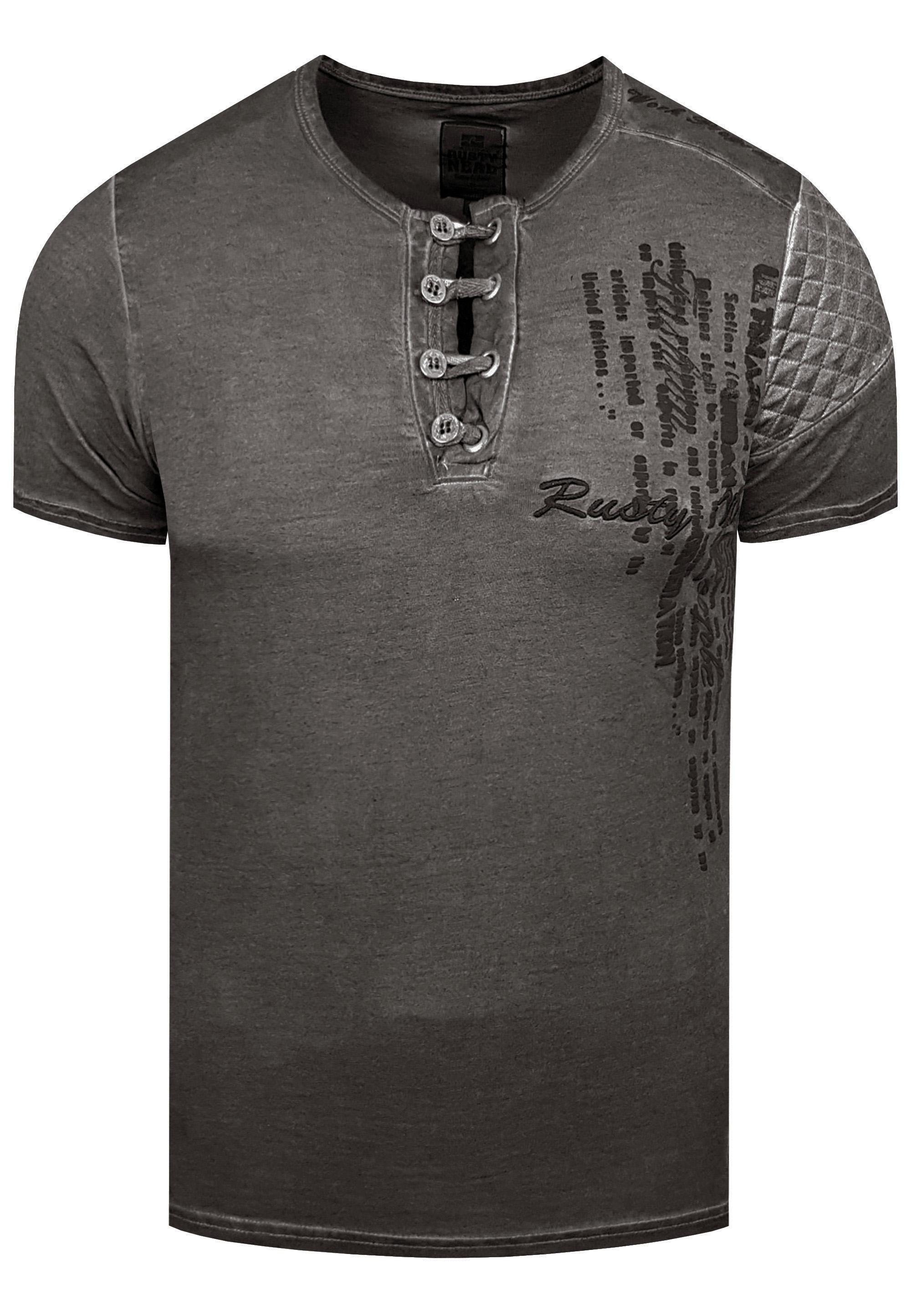 Oil-Washed T-Shirt Mit Knopfleiste
