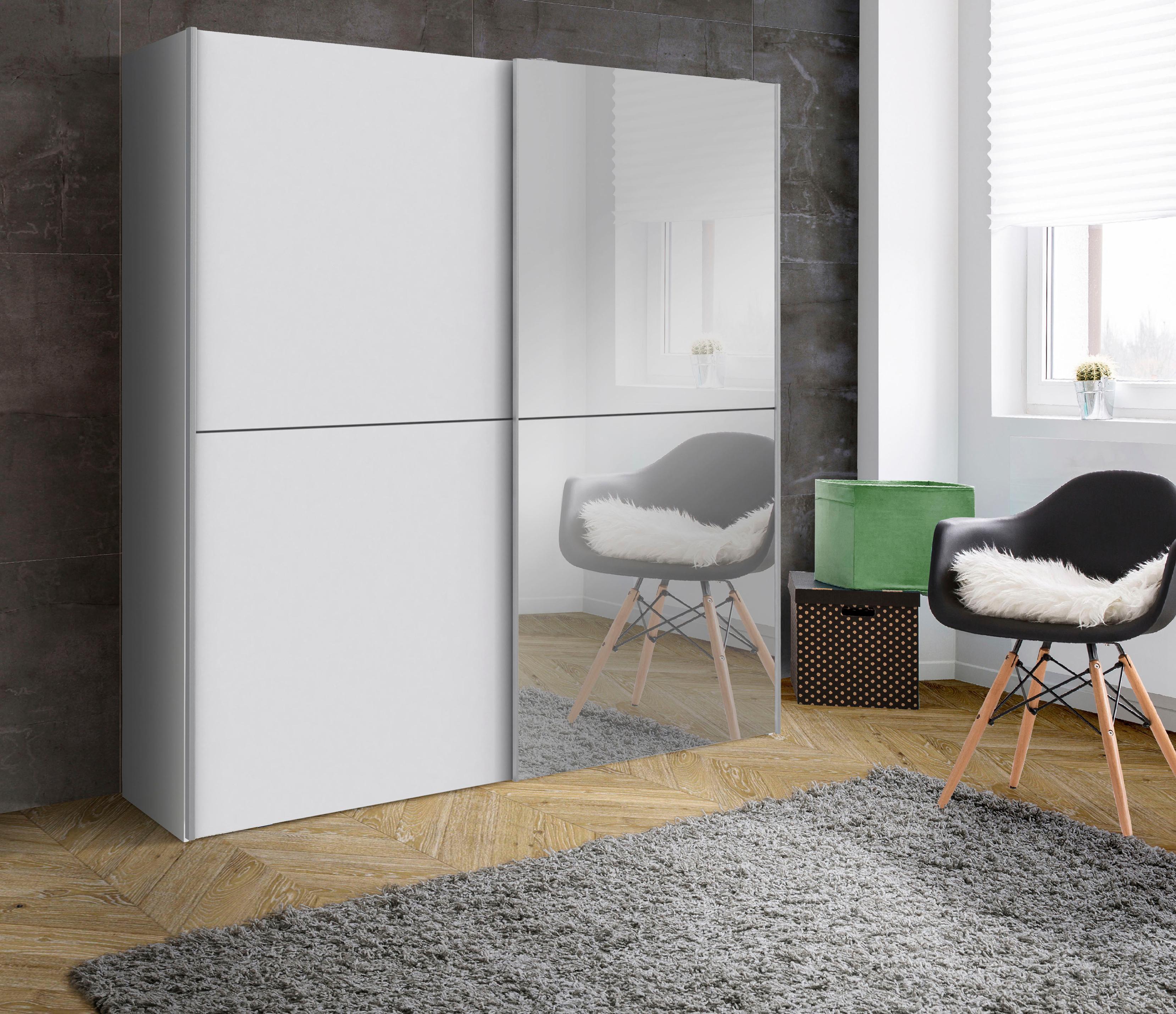 SchwebetüRenschrank Forte "White Kiss", Made In Europe, Ideal FüR Kleine RäUme", Weiß, B:170,3Cm H:190,5Cm T:61,2Cm, SchräNke, SchwebetüRenschrank, Mit Spiegel Und 2 SchiebetüRen