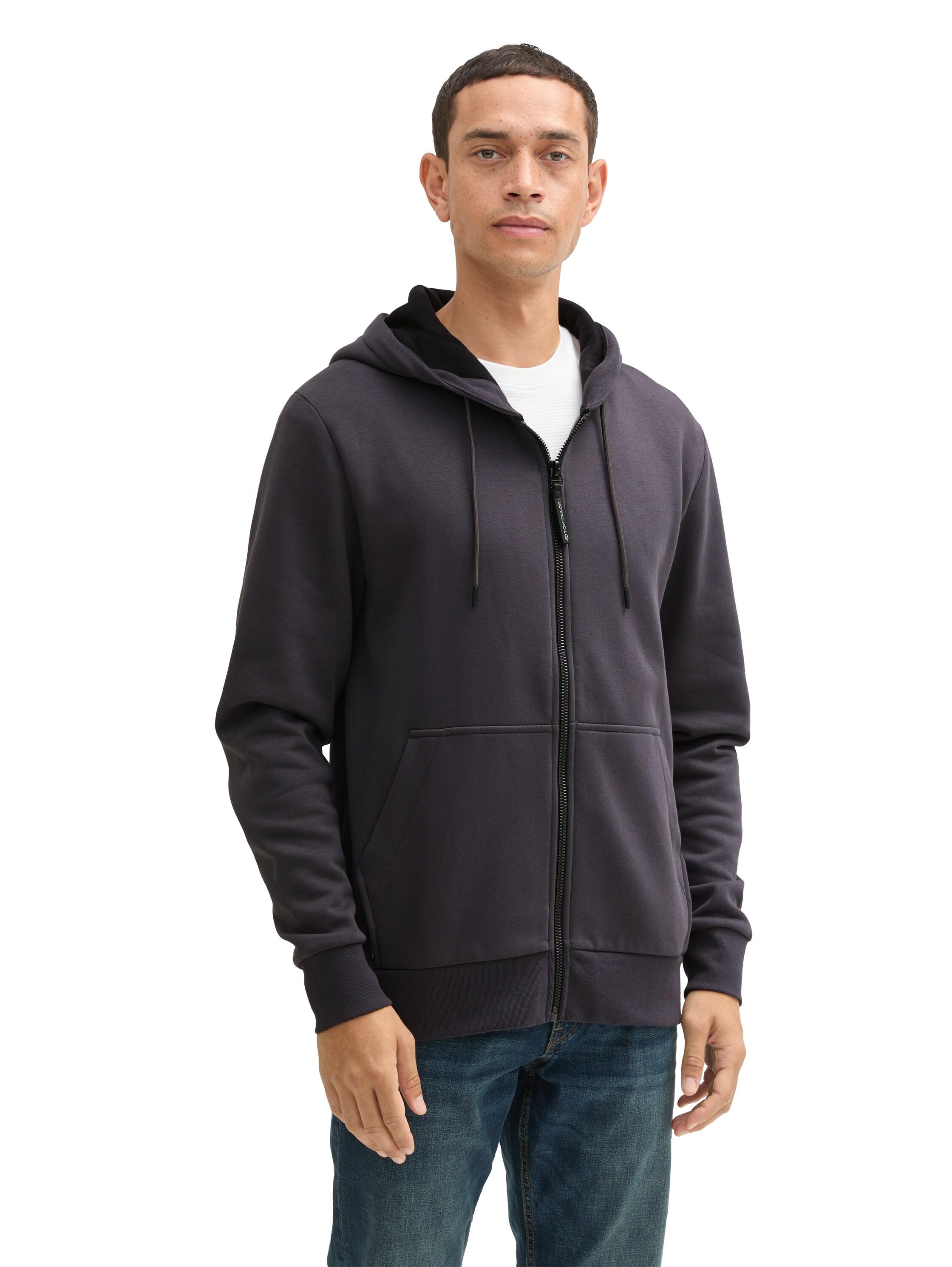 Kapuzensweatjacke Tom Tailor, Herren, Gr. M, Grau (Tarmac Grau), Sweatware, Obermaterial: 70% Baumwolle, 30% Polyester, Unifarben, Regular Fit Po-Bedeckend, Ohne Ausschnitt, BüNdchen, Sweatjacken, Mit Kapuze