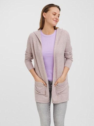 Strickjacke Vero Moda "Vmdoffy LS Open Hood Cardigan GA Noos", Damen, Gr. L, Woodrose Melange, Strick, Obermaterial: 94% Polyester, 3% Elasthan, 3% Nylon, Meliert, Regular Fit Po-Bedeckend, Rundhals, Strickjacken Strickjacke, Materialmix, Regular Fit