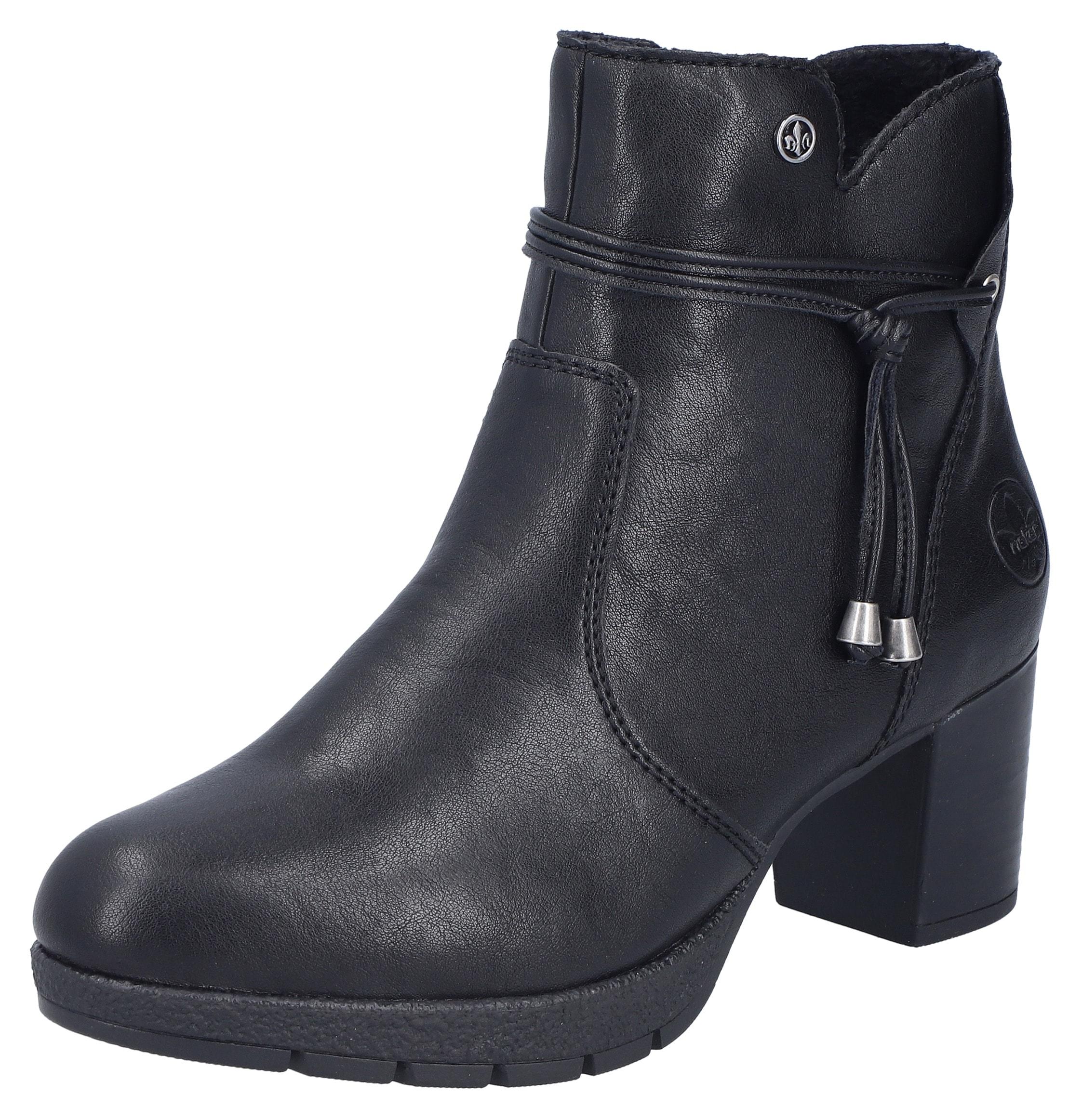 Stiefelette Rieker, Damen, Gr. 40, Schwarz, Lederimitat, Unifarben, Schuhe Stiefelette, Businessstiefelette, Blockabsatz, Boots In Schmler Form