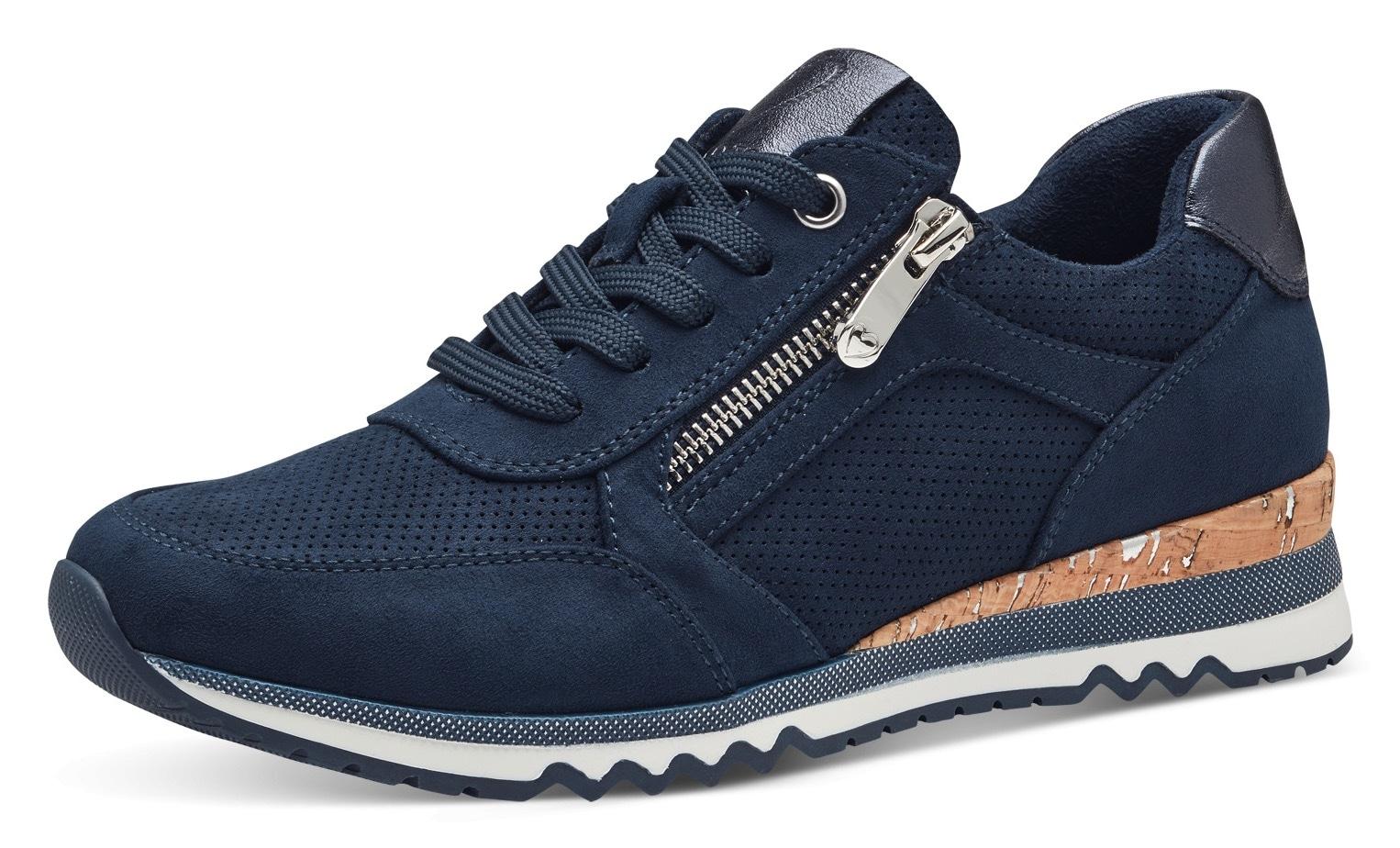 Keilsneaker Marco Tozzi, Damen, Gr. 39, Blau (Navy), Lederimitat, Textil, Veloursleder, Schuhe, Freizeitschuh, Halbschuh, SchnüRschuh In Veganer Verarbeitung
