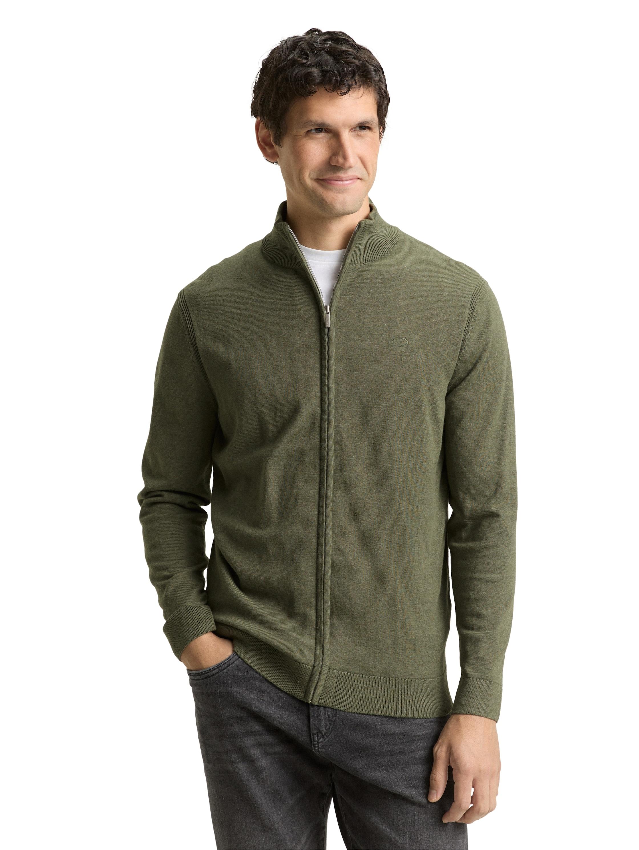 Strickjacke Tom Tailor, Herren, Gr. Xl, Tea Leaf Melange, Strick, Obermaterial: 100% Baumwolle, Meliert, Regular Fit Taillenbedeckt, Ohne Ausschnitt, RippbüNdchen, Strickjacken Strickjacke, Mit Logo Stickerei
