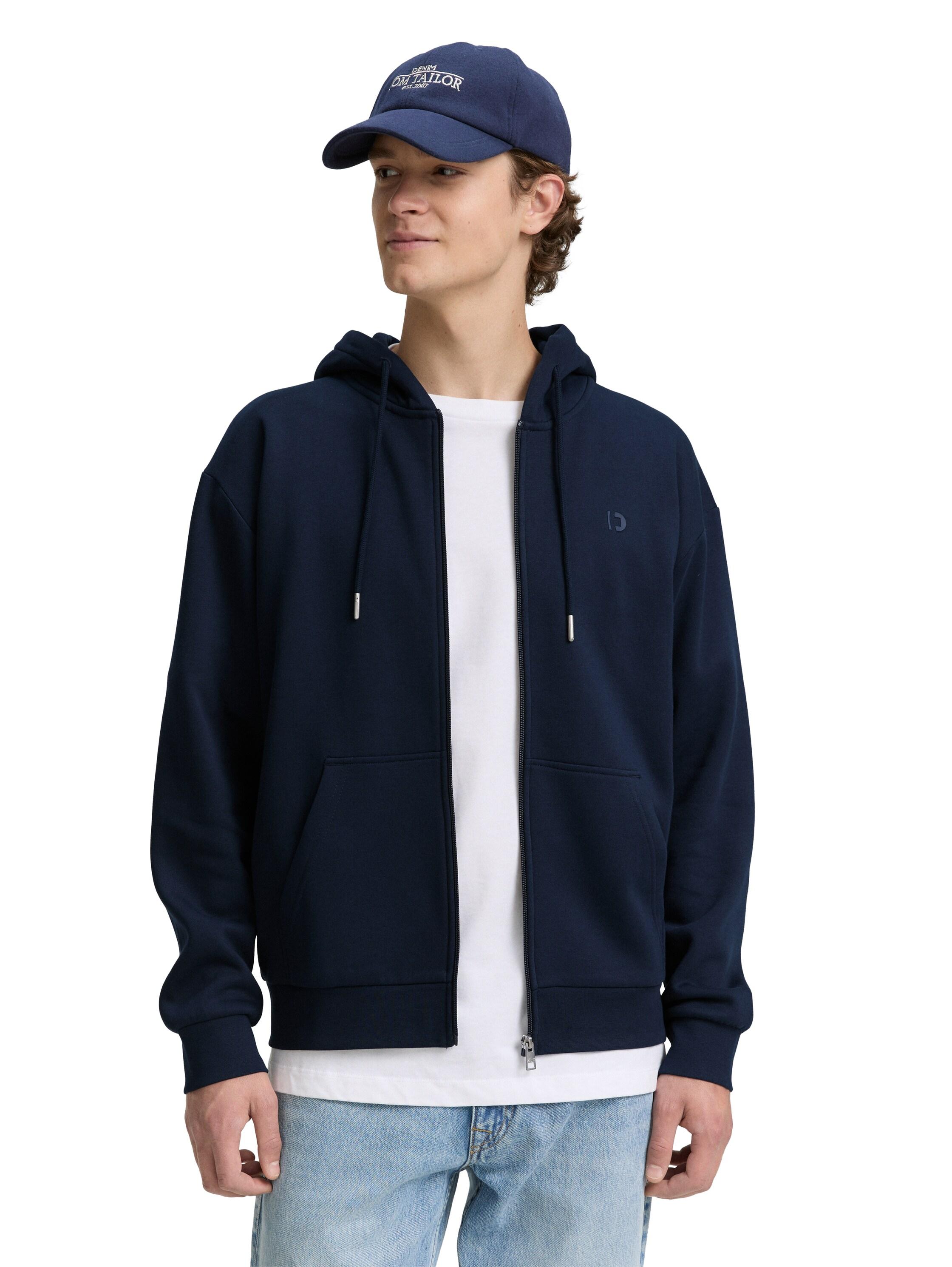 Sweatjacke Tom Tailor Denim, Herren, Gr. L, Blau (Sky Captain Blau), Sweatware, Obermaterial: 70% Baumwolle, 30% Polyester, Bestickt, Unifarben, Normal HüFtbedeckend, Rundhals, Sweatjacken Sweatjacke, Mit Logostickerei