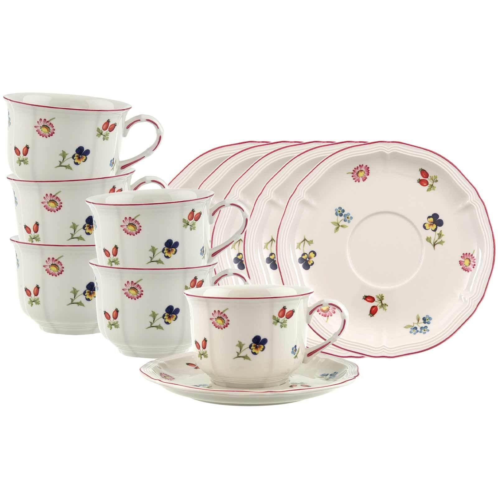 Tasse Villeroy & Boch "FrüHstüCkstassen Mit Untertassen Petite Fleur 260 Ml 6Er Set Bunt", Bunt, B:17Cm H:9,3Cm Ø:17Cm, Porzellan, TrinkgefäßE, Tasse, SpüLmaschinenfest, Mikrowellensicher