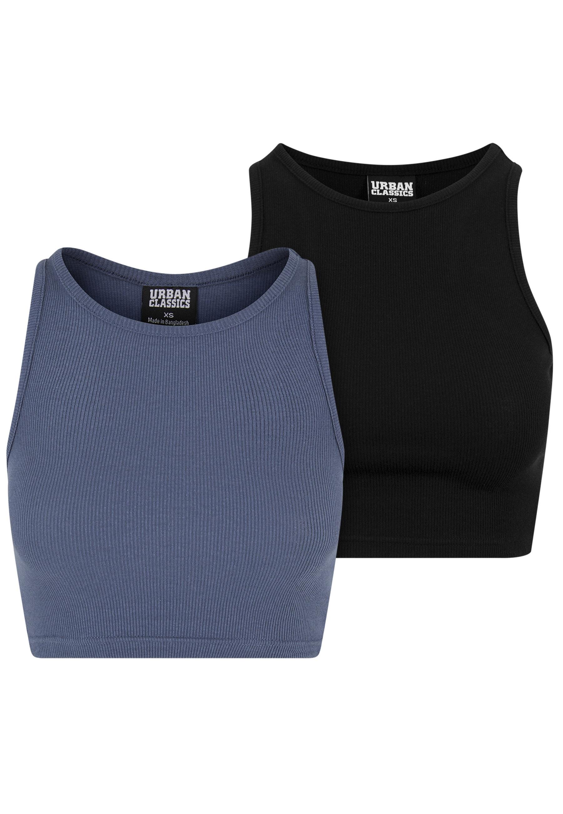 Tanktop Urban Classics "Urban Classics Damen Ladies Cropped Rib Top 2-Pack", Damen, Gr. Xl, Vintageblau, Schwarz, 97% Baumwolle, 3% Elasthan, Unifarben, Slim Fit, Tops Tanktop