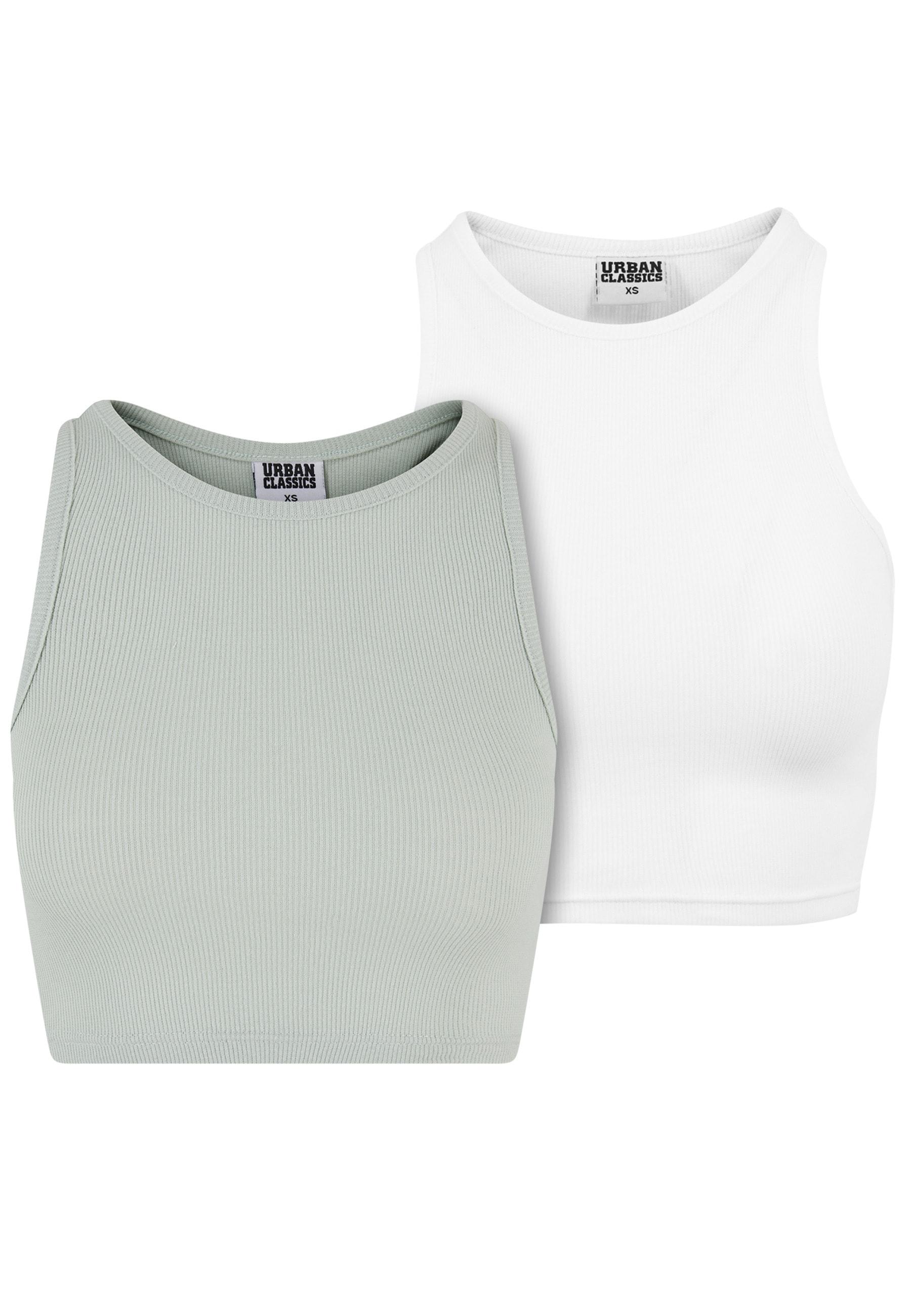 Muskelshirt Urban Classics "Urban Classics Damen Ladies Cropped Rib Top 2-Pack", Damen, Gr. 4XL, Bunt (Frostmint, Weiß), 97% Baumwolle, 3% Elasthan, Unifarben, Slim Fit, Shirts