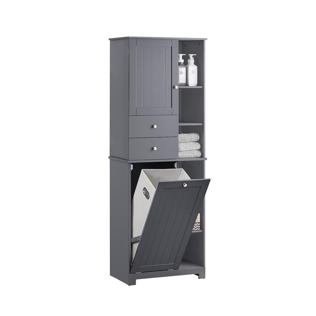 sobuy Hochschrank, Grau, Holzwerkstoff, 60X170X37 Cm, Badezimmer, BadezimmerschräNke, HochschräNke
