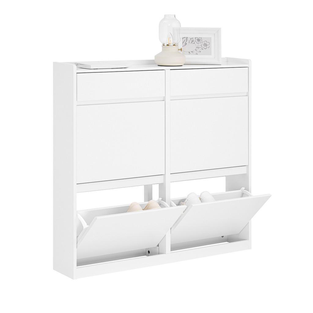 sobuy Schuhkipper, Weiß, Holz, 98X95X19 Cm, Garderobe, Schuhaufbewahrung, Schuhkipper