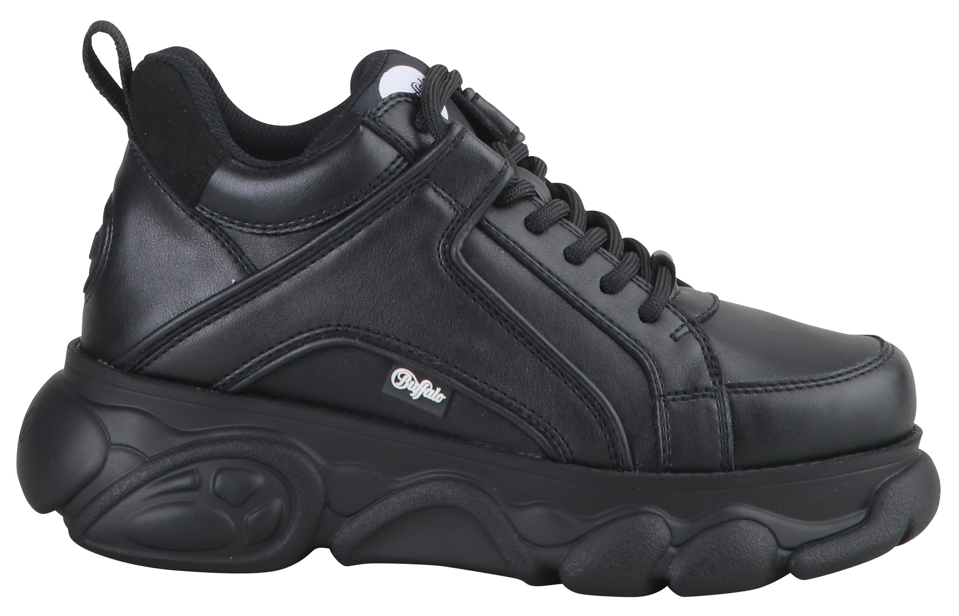 Plateausneaker Buffalo "Corin", Damen, Gr. 38, Schwarz, Lederimitat, Schuhe Plateausneaker, SchnüRschuh, Freizeitschuh, Ugly Sneaker Mit Typischer Plateausohle