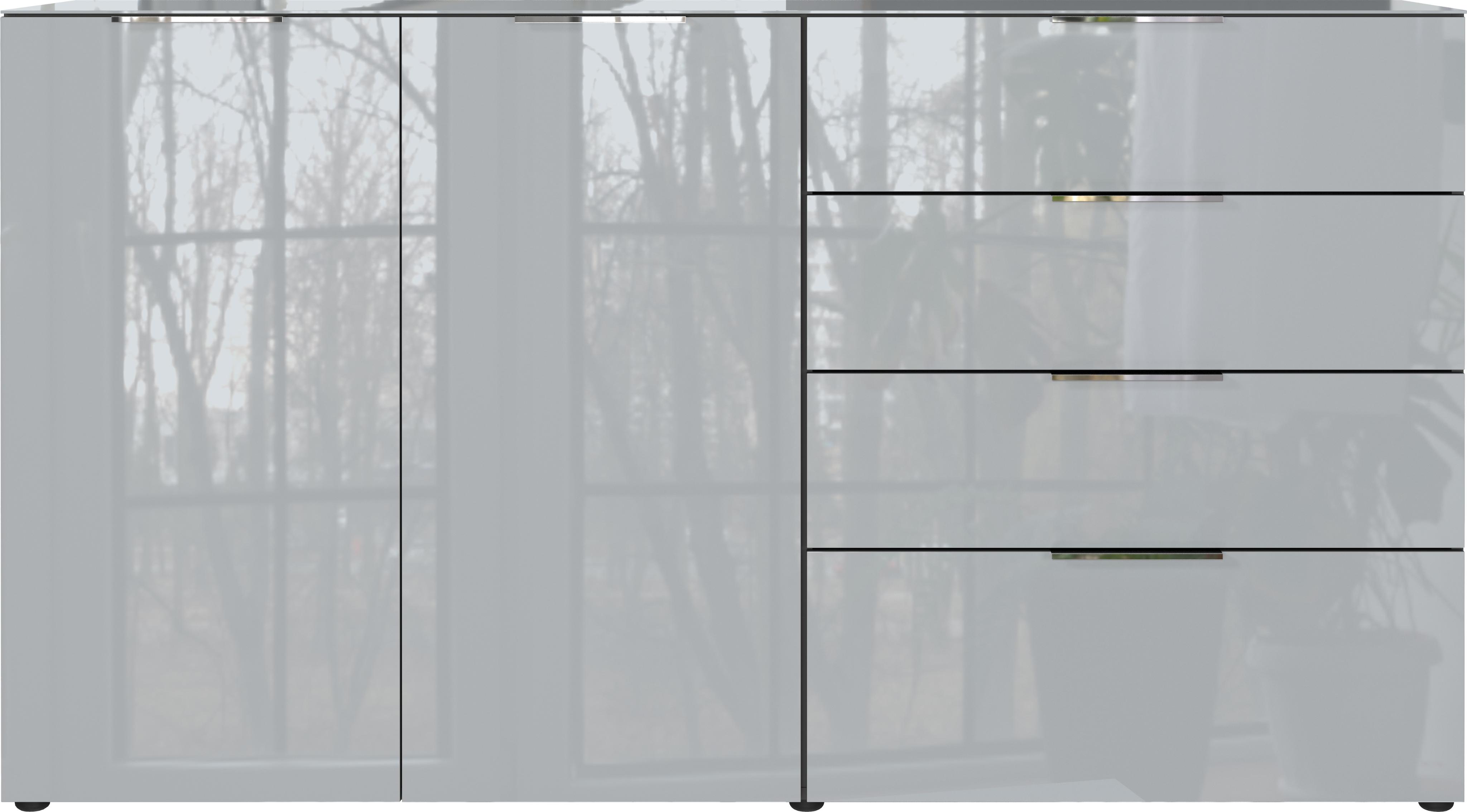 Sideboard Germania "Oakland", Grau (Graphit, Silbergrau), B:184Cm H:102Cm T:42Cm, Glas, Holzwerkstoff, Sicherheitsglas Esg, Sideboards, Sideboard, In 2 Breiten, Fronten Und Oberboden Mit Glasauflage