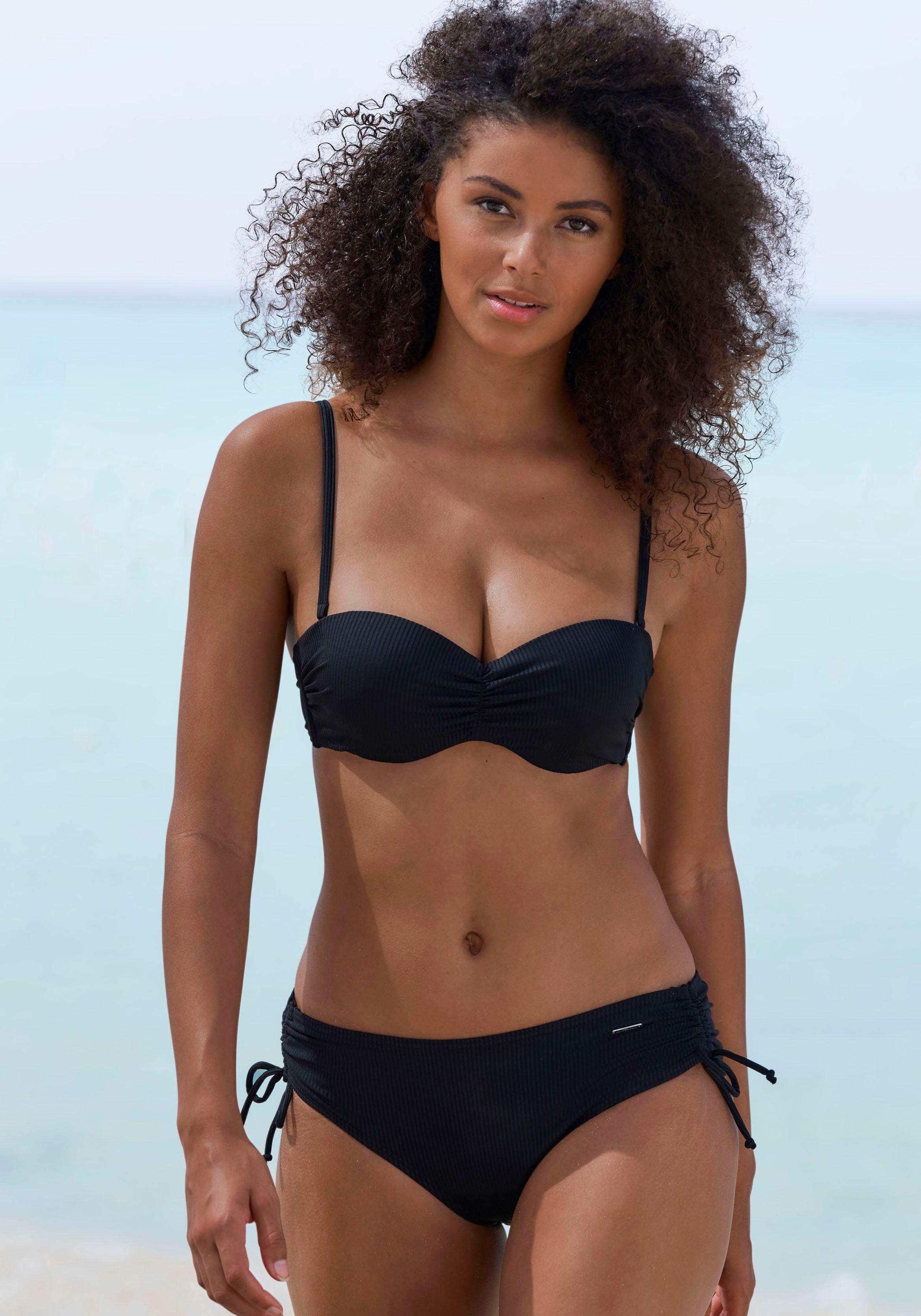 Bandeau-Bikini-Top Venice Beach "Lucky", Damen, Gr. 36, Cup C, Schwarz, Recycling-Polyamid, Strukturmuster, Bikini-Oberteile, Aus Gerippter Strukturware