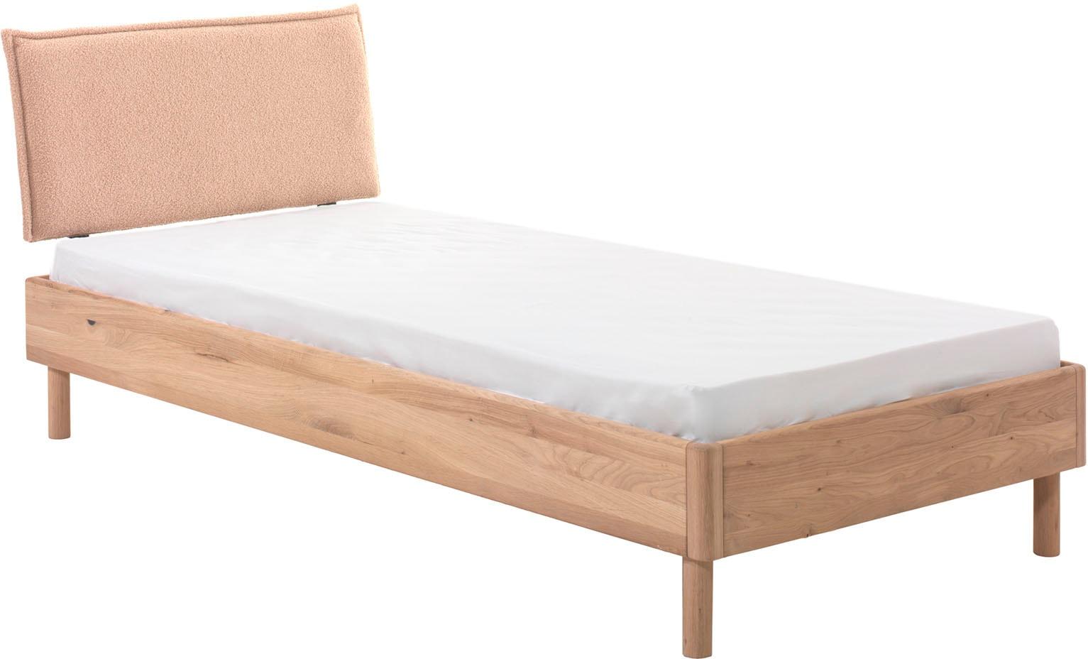 Einzelbett Home Affaire "Stabil Und Hochwertig Gebaut, Kanten Gerundet, Mit Polsterkopfteil", Braun (Eiche Natur GeöLt, Polster Beige, Eiche Natur GeöLt), B:85,5Cm H:100Cm L:211,5Cm, Betten, 90/200 Cm Inkl. Lattenrost, Aus Massiver Eiche Natur GeöLt
