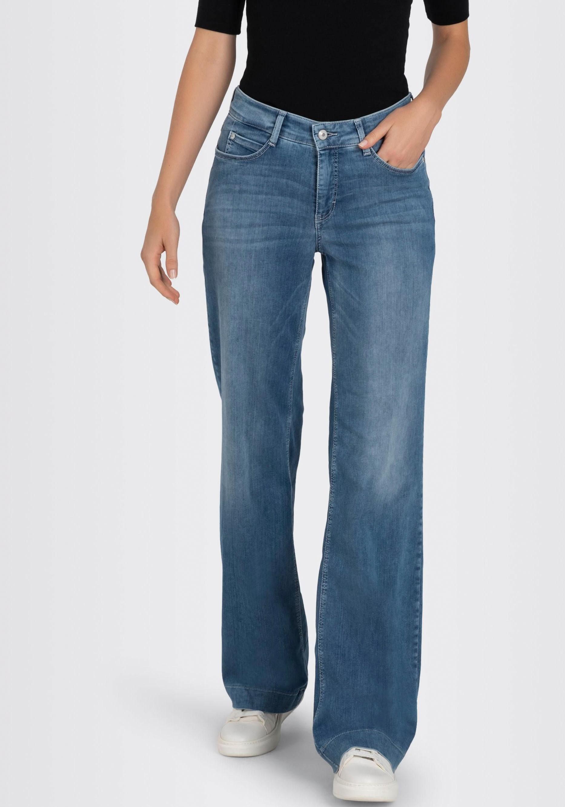 Weite Jeans Mac "Dream Wide", Damen, Gr. 34, LäNge 30, Blau (Summer Mid Blau), Denim/Jeans, Obermaterial: 75% Baumwolle, 12% Modal, 9% Polyester, 4% Elasthan, Unifarben, Figurumspielend KnöChellang, Jeans, Mit Weitem Bein-Stretch, Topseller