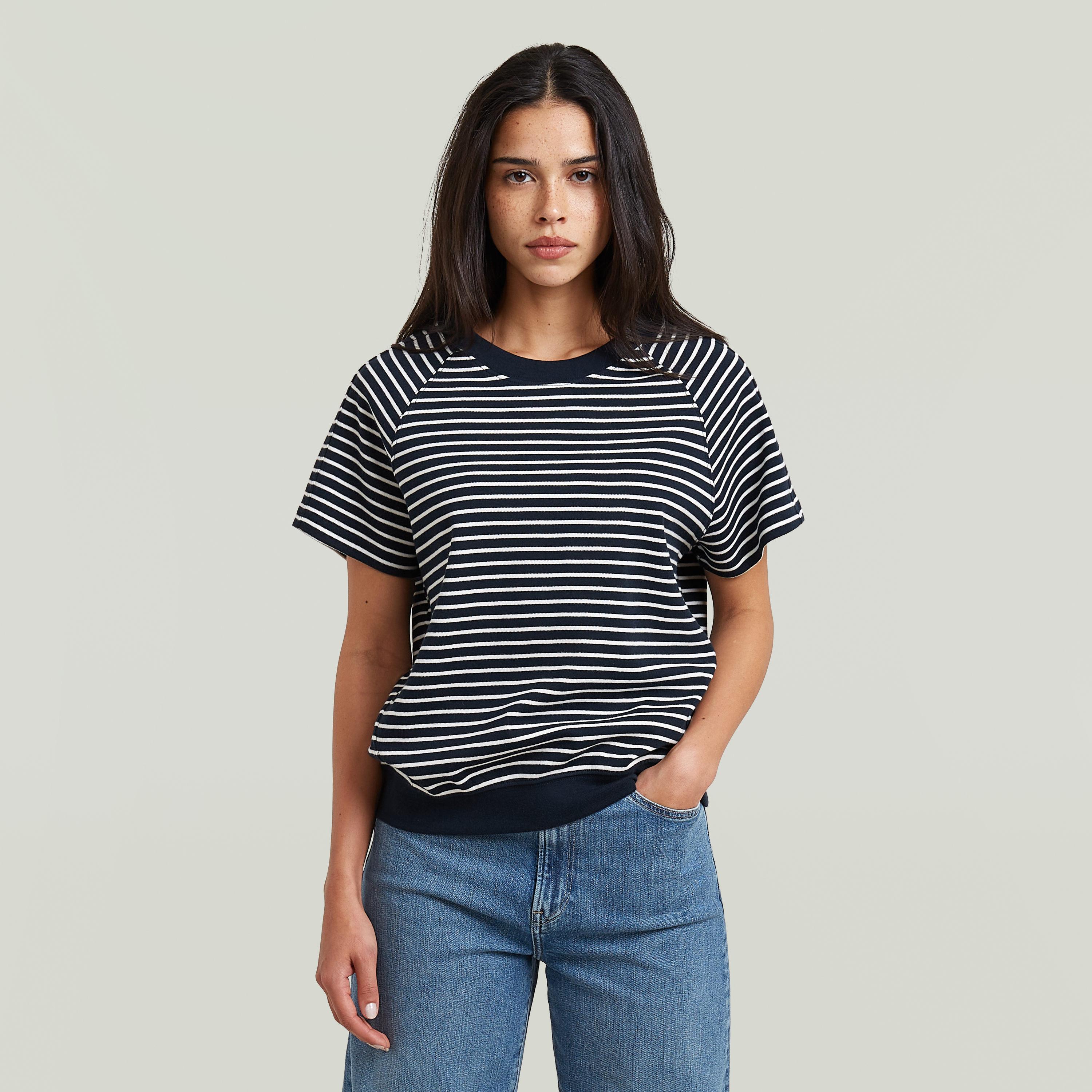 T-Shirt G-Star "Raglan", Damen, Gr. S, Salute, Milk Stripe, Single Jersey, Obermaterial: 100% Baumwolle, Gestreift, Regular Fit HüFtbedeckend, Rundhals, RaglanäRmel Blind Abgesteppte Kante, Shirts T-Shirt, Rundhalsform, Mit Angesetztem BüNdchen