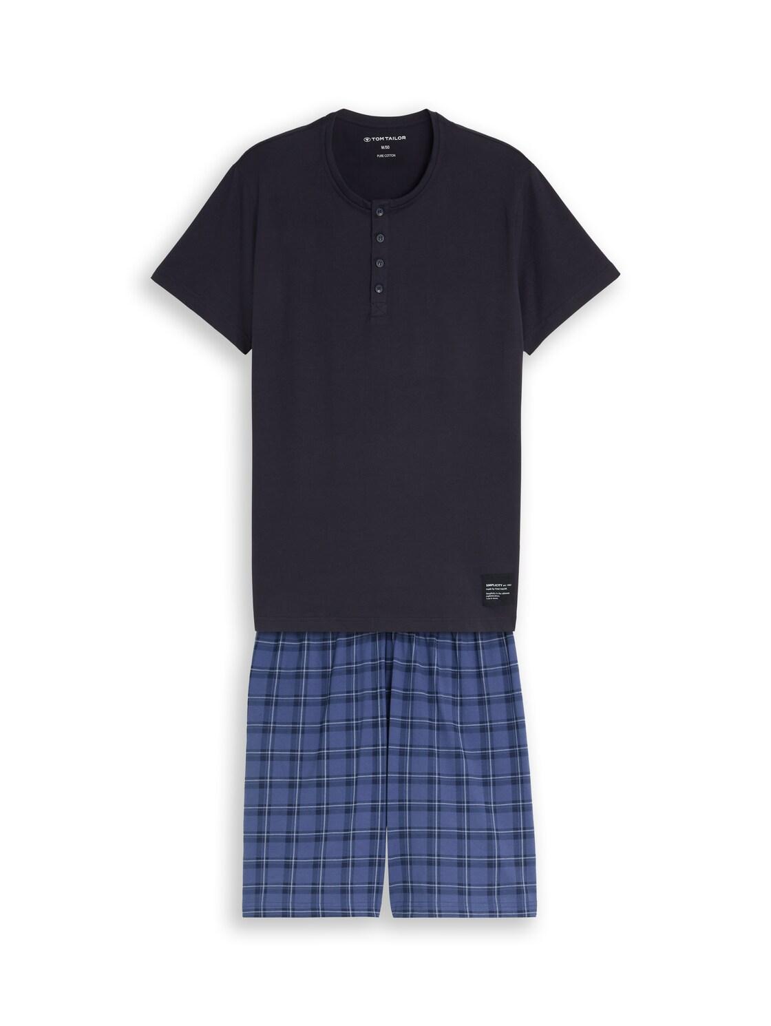 Tom Tailor Herren Pyjama-Set Mit Karomuster, Blau, Kariert, Gr. 56