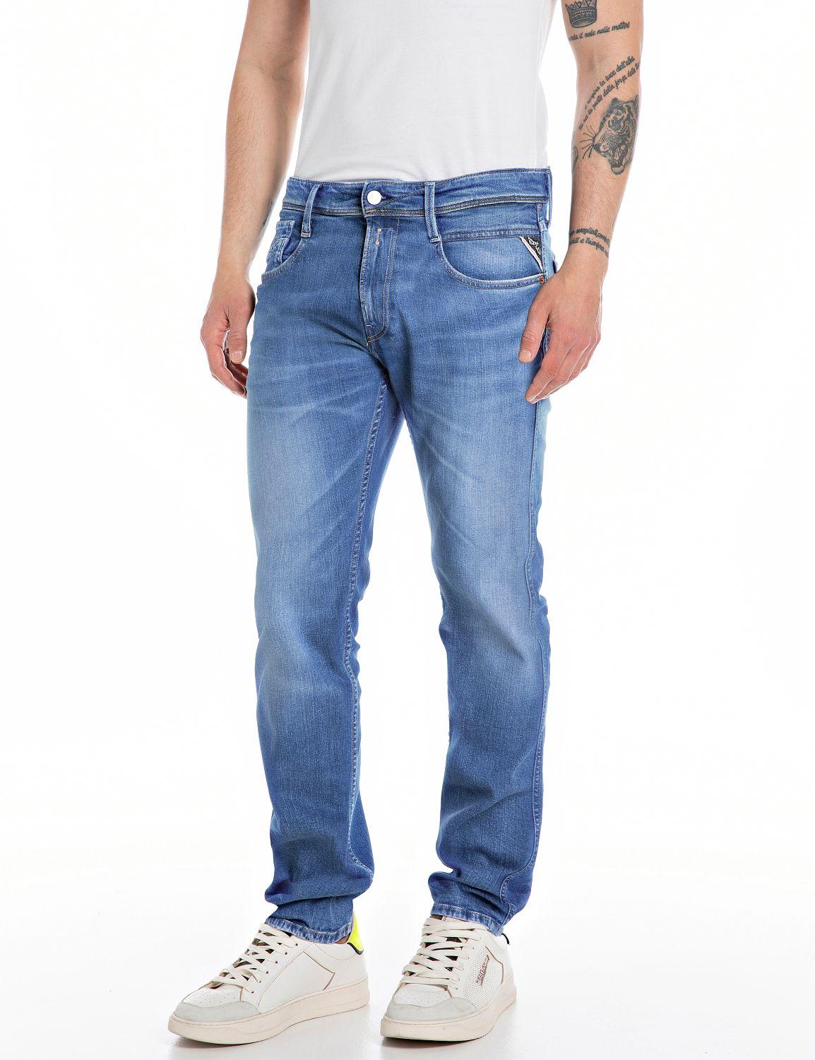 Slim-Fit-Jeans Replay "Anbass", Herren, Gr. 36, LäNge 34, Blau (Medium Blau 844), Denim/Jeans, Obermaterial: 99% Baumwolle, 1% Elasthan, Slim Fit Normal, Jeans Slim-Fit-Jeans