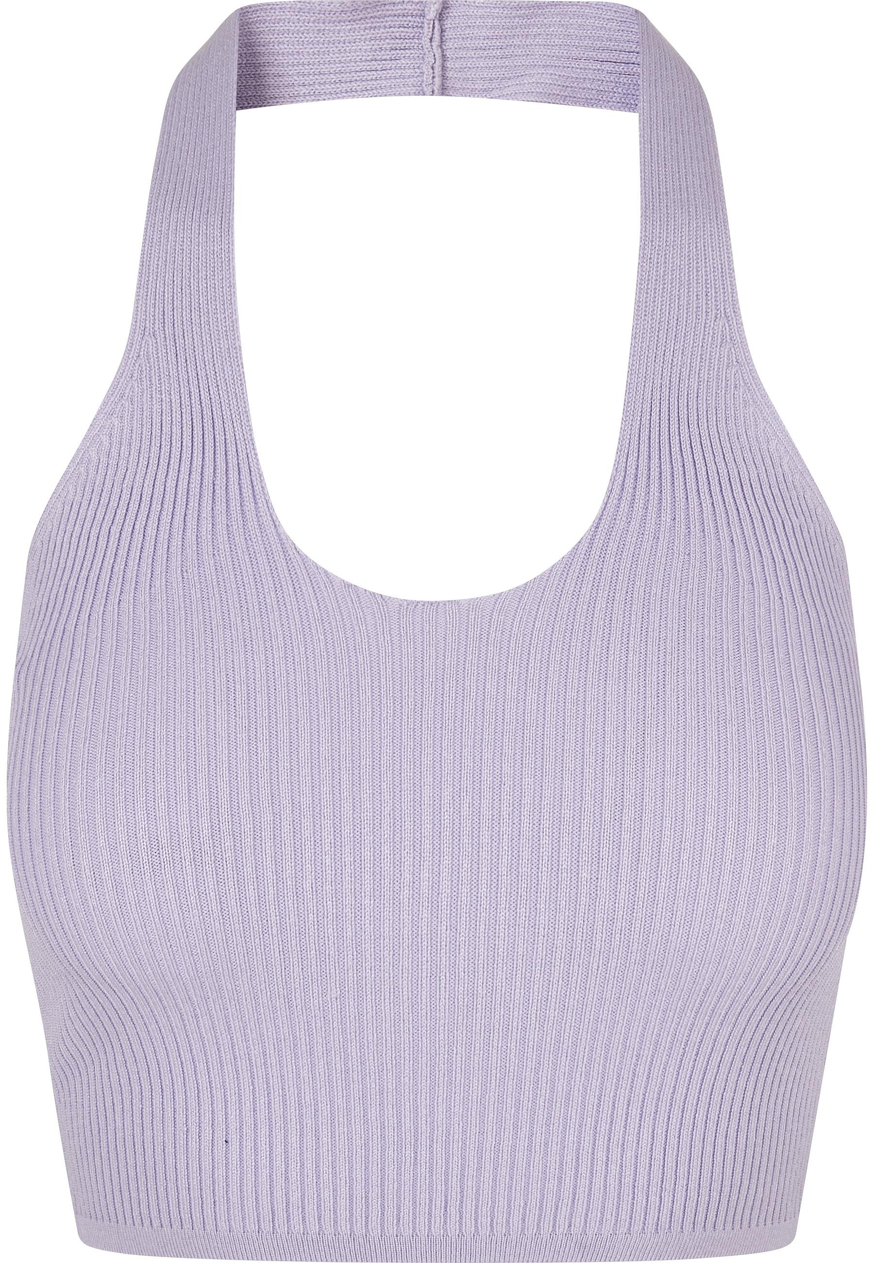 Tanktop Urban Classics "Urban Classics Damen Ladies Rib Knit Crossed Neckholder Top", Damen, Gr. Xs, Lila, 35% Polyacryl, 35% Viskose, 30% Polyamid, Unifarben, Slim Fit, Tops Tanktop