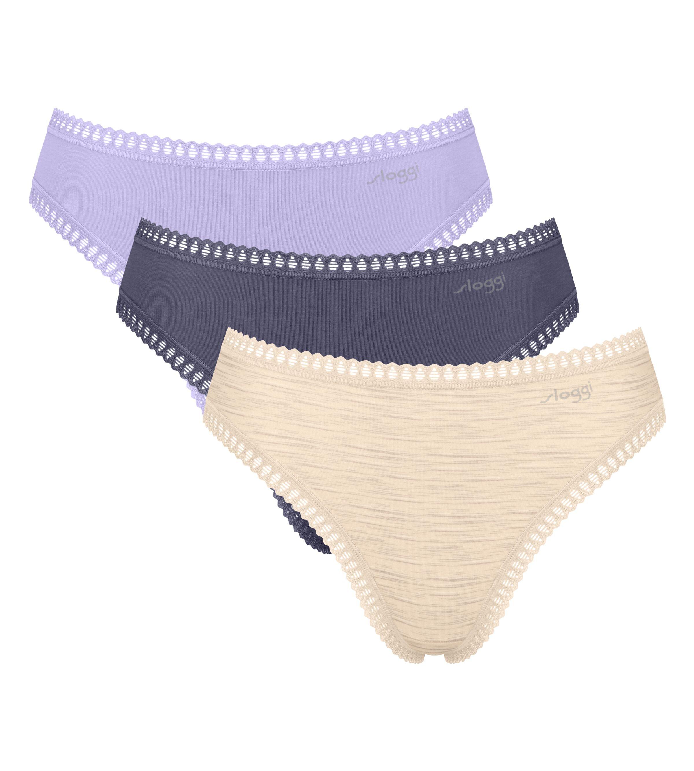 Slip Sloggi "Go Crush", Damen, Gr. M, Bunt (Lila, Light Combination), Single Jersey, Obermaterial: 95% Baumwolle, 5% Elasthan, Unterhosen Slip, Mit Spitzendetails, Multipack, Hoher Beinausschnitt