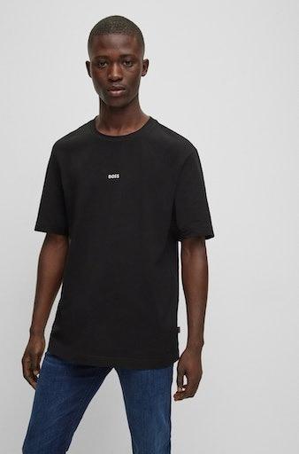 T-Shirt Boss Orange "Tchup", Jungen, Gr. S, Schwarz (Schwarz001), Single Jersey, Obermaterial: 96% Baumwolle, 4% Elasthan, Unifarben, Relaxed Fit HüFtlang, Rundhals, Eingesetzt Normaler Saum, Shirts T-Shirt, Mit Rundhalsausschnitt