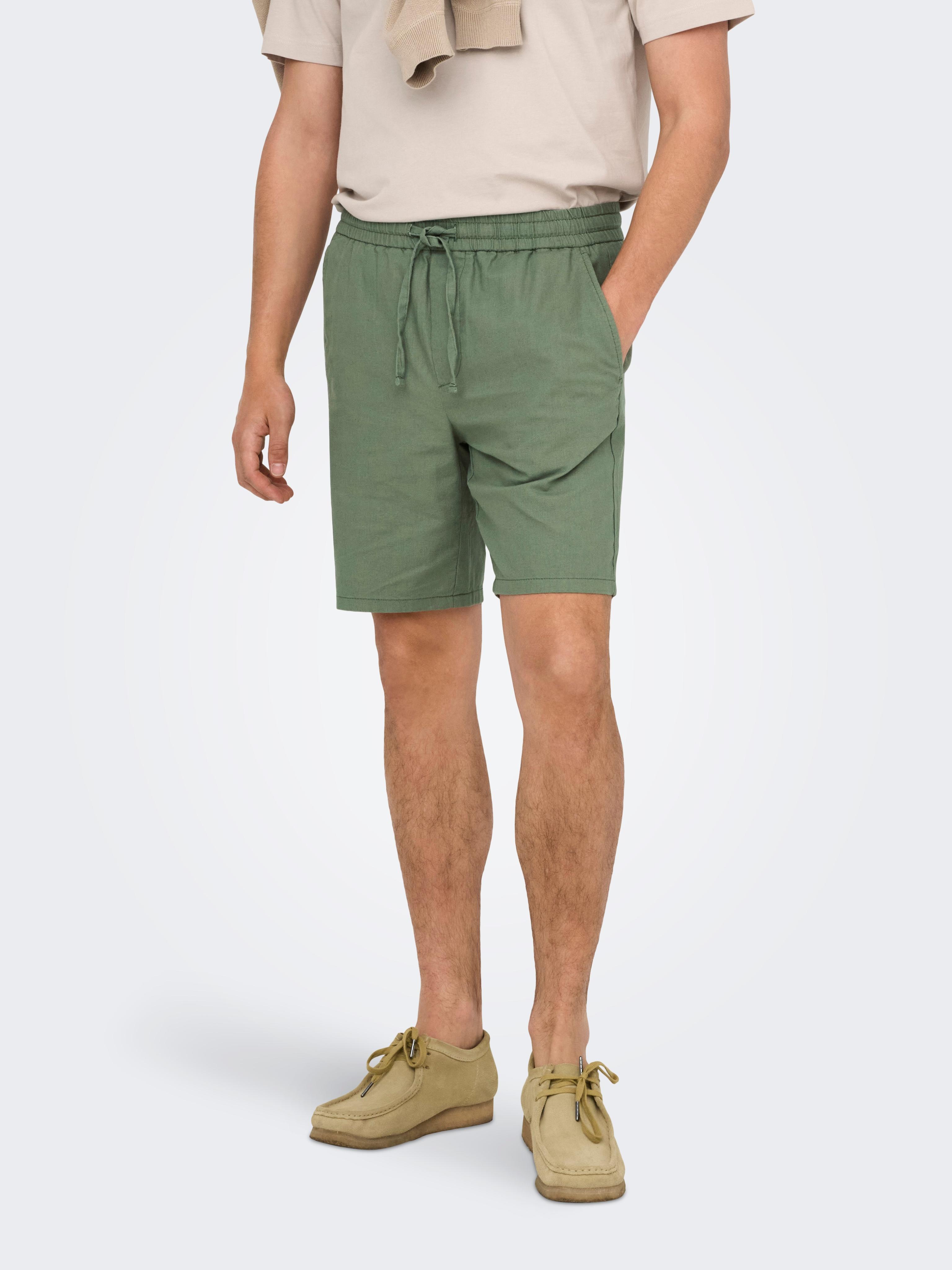 Shorts Only & Sons "Onslinus 0007 COT LIN Shorts Noos", Herren, Gr. M, N-Gr, Sea Spray, Web, Obermaterial: 75% Baumwolle, 25% Leinen, Unifarben, Loose Fit Kniefrei, Hosen Shorts, Baumwolle Mit Leinen, Normal Geschnitten
