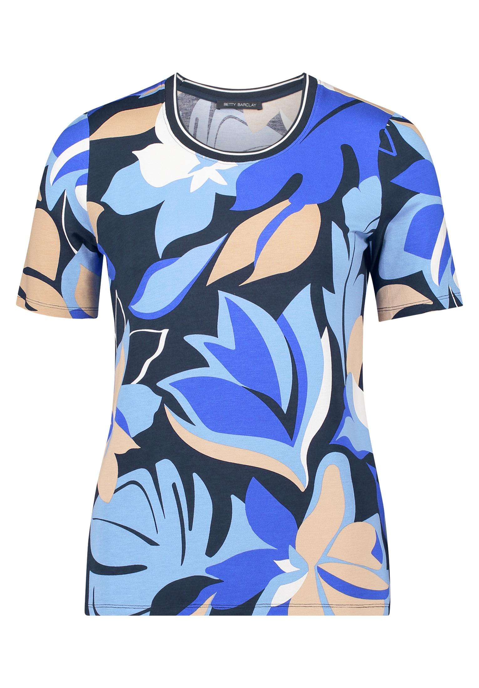 Kurzarmshirt Betty Barclay "Damen Mit Print", Damen, Gr. 48, Dunkelblau, Blau, Jersey, Obermaterial: 95% Viskose, 5% Elasthan, Tailliert Normal, Rundhals, Shirts