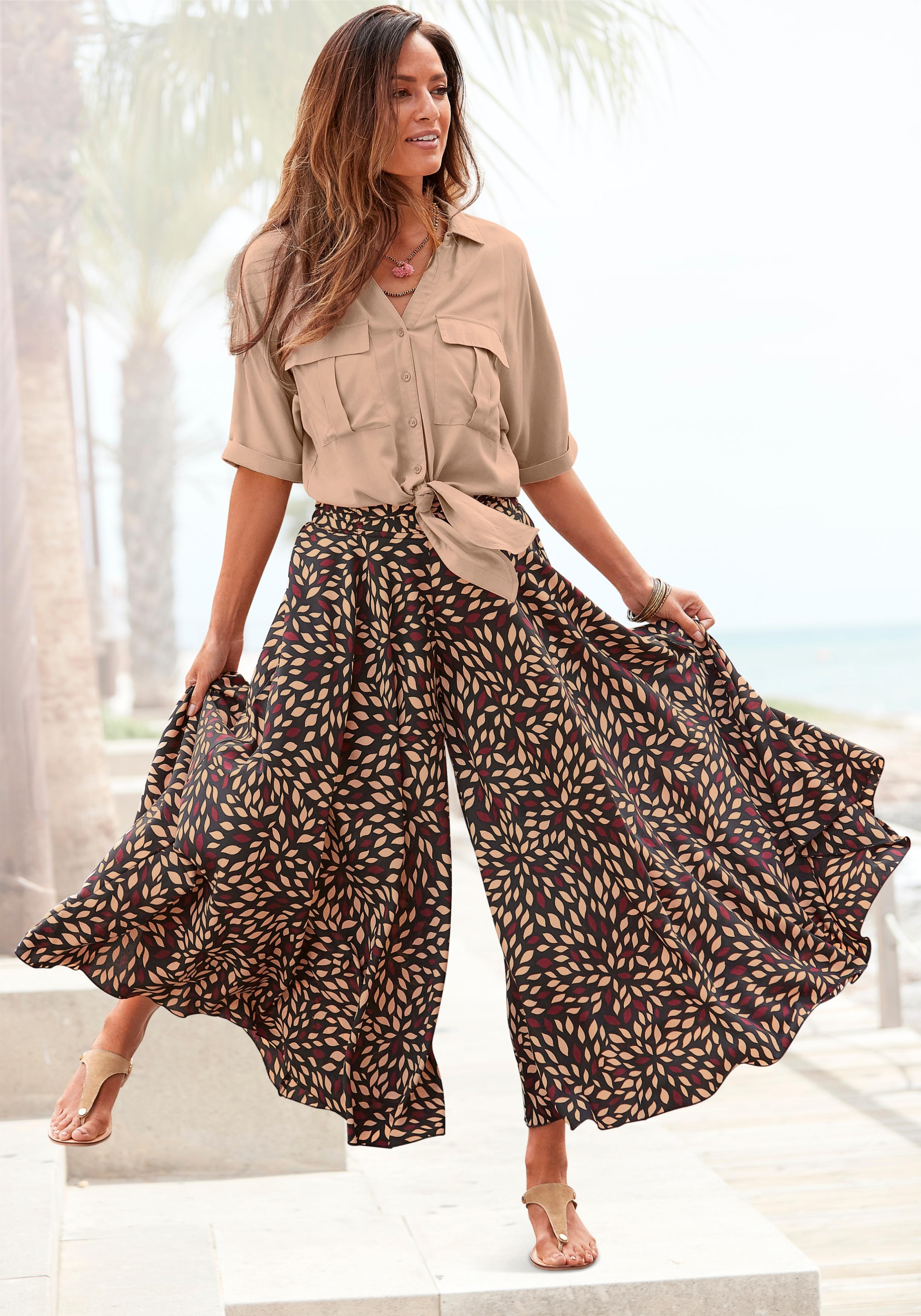 Hosenrock Lascana "Mit Extra Weitem Bein", Damen, Gr. 36, Braun (Braun, Bedruckt), Web, Obermaterial: 100% Polyester, Bedruckt, Figurumspielend KnöChelfrei, RöCke, Culotte, Extra Weites Bein, Luftige Sommerhose, Schlupfhose, Topseller