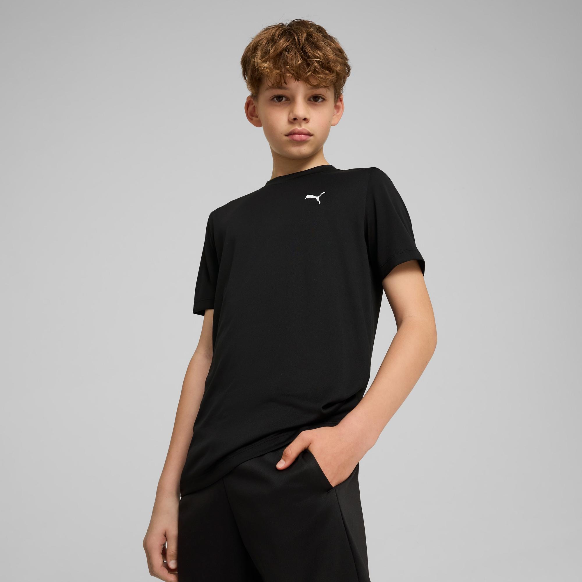 T-Shirt Puma "Tad ESS TEE B", Jungen, Gr. 140, Schwarz (Puma Schwarz), Jersey, Obermaterial: 100% Polyester, Unifarben, Regular Fit Normal, Rundhals, Shirts T-Shirt, Ergonomische Schnitte, Kurze ÄRmel, Sportlicher Stil