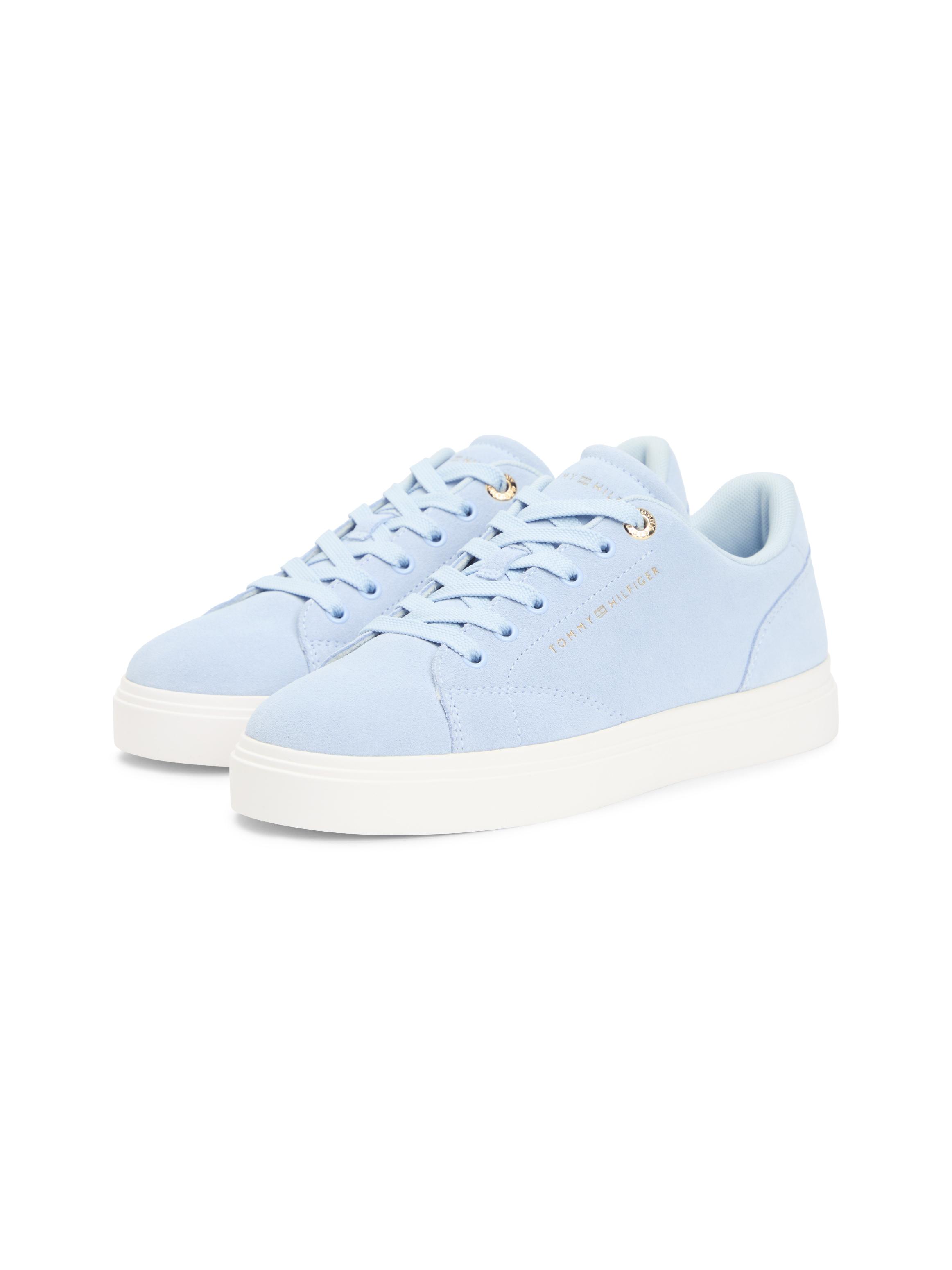 Plateausneaker Tommy Hilfiger "Th Feminine Cupsole Suede", Damen, Gr. 40, Hellblau, Veloursleder, Aufgeraut, Unifarben, Schuhe Plateausneaker, Freizeitschuh, Halbschuh, SchnüRer Mit LogoschriftzüGen