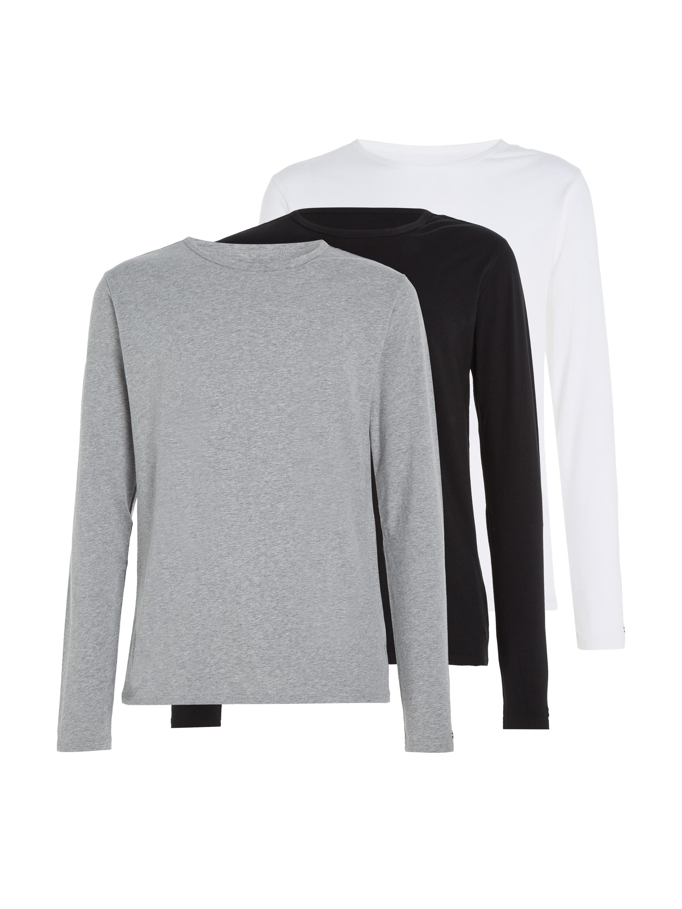 T-Shirt "3P Ls Tee", Herren, Gr. S (48), Schwarz-Weiß (Schwarz, Weiß, Grau Heather), Single Jersey, Obermaterial: 95% Baumwolle, 5% Elasthan, Tommy Hilfiger Underwear, Meliert, Unifarben, Basic, Basic HüFtlang, Rundhals, Shirts T-Shirt, Mit Markenlabel