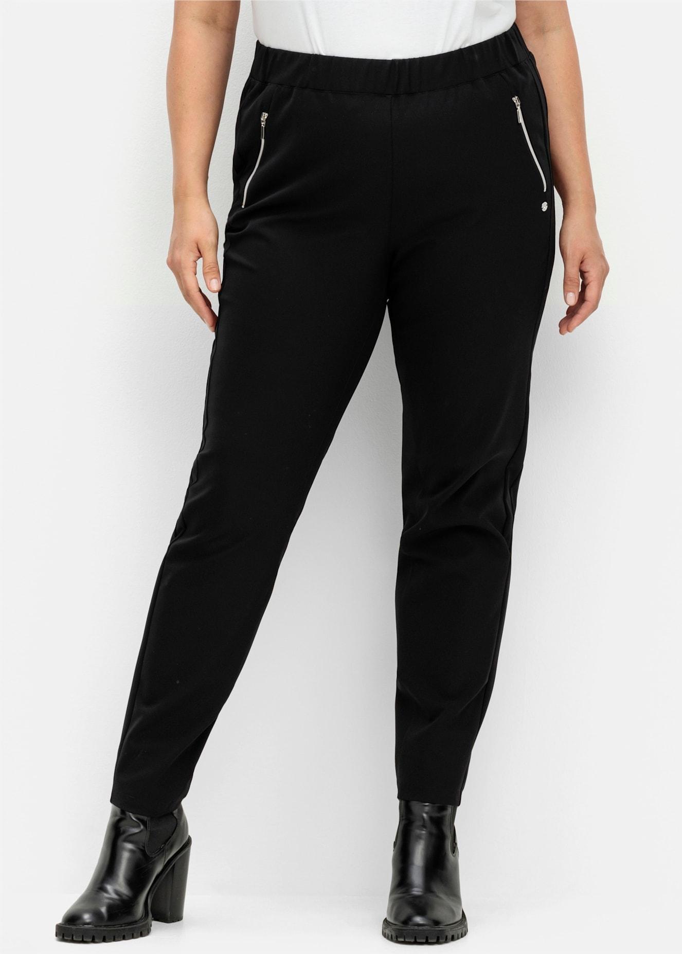 Schlupfhose Sheego, Damen, Gr. 48, NormalgrößEn, Schwarz, 88% Polyamid, 12% Elasthan, Unifarben, Hosen Schlupfhose
