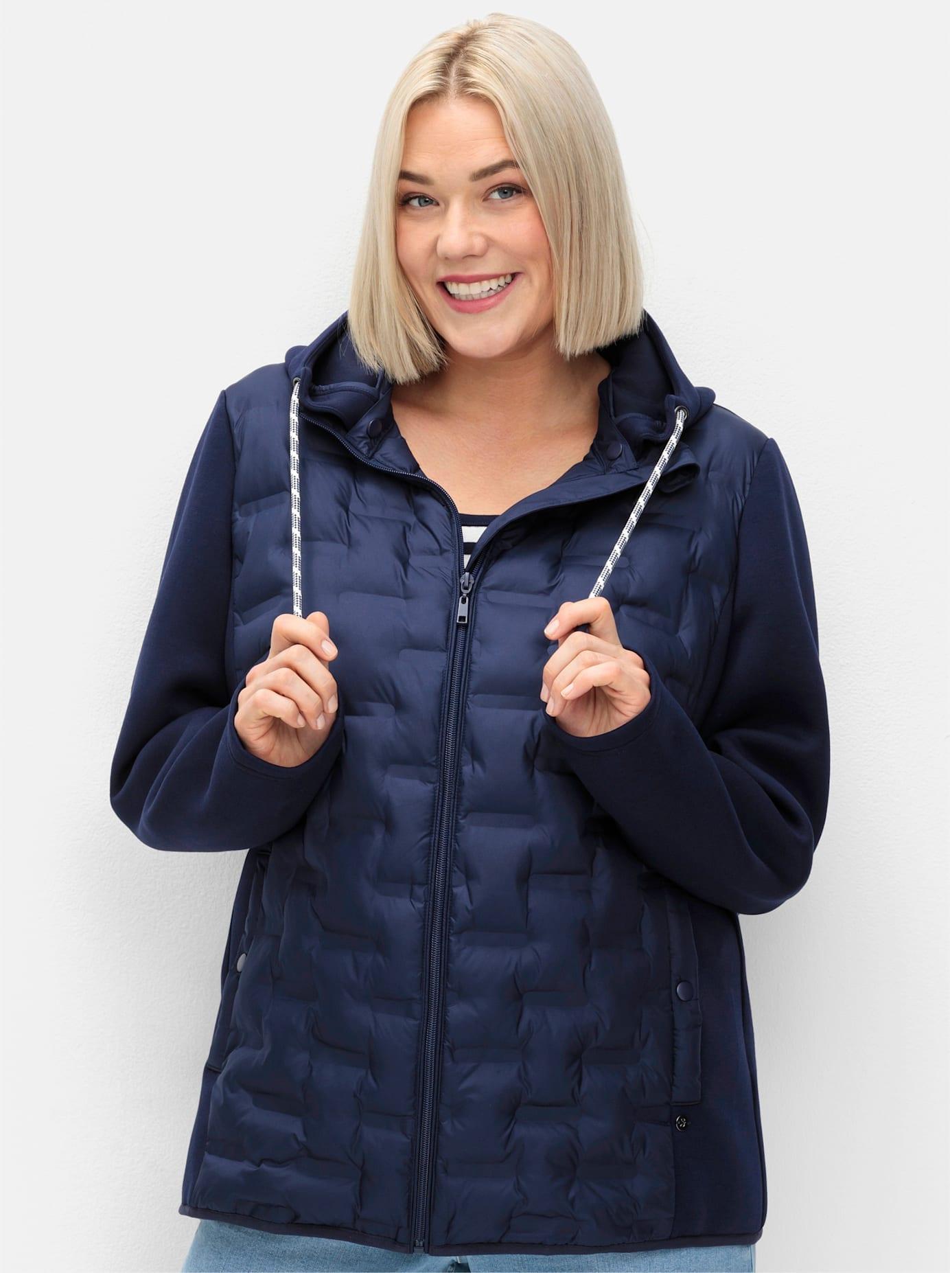 Steppjacke Sheego, Damen, Gr. 42, Blau (Marine), 100% Polyester, Einsatz:76% Polyester, 8% Elasthan, 16% Viskose, Unifarben, Jacken Steppjacke
