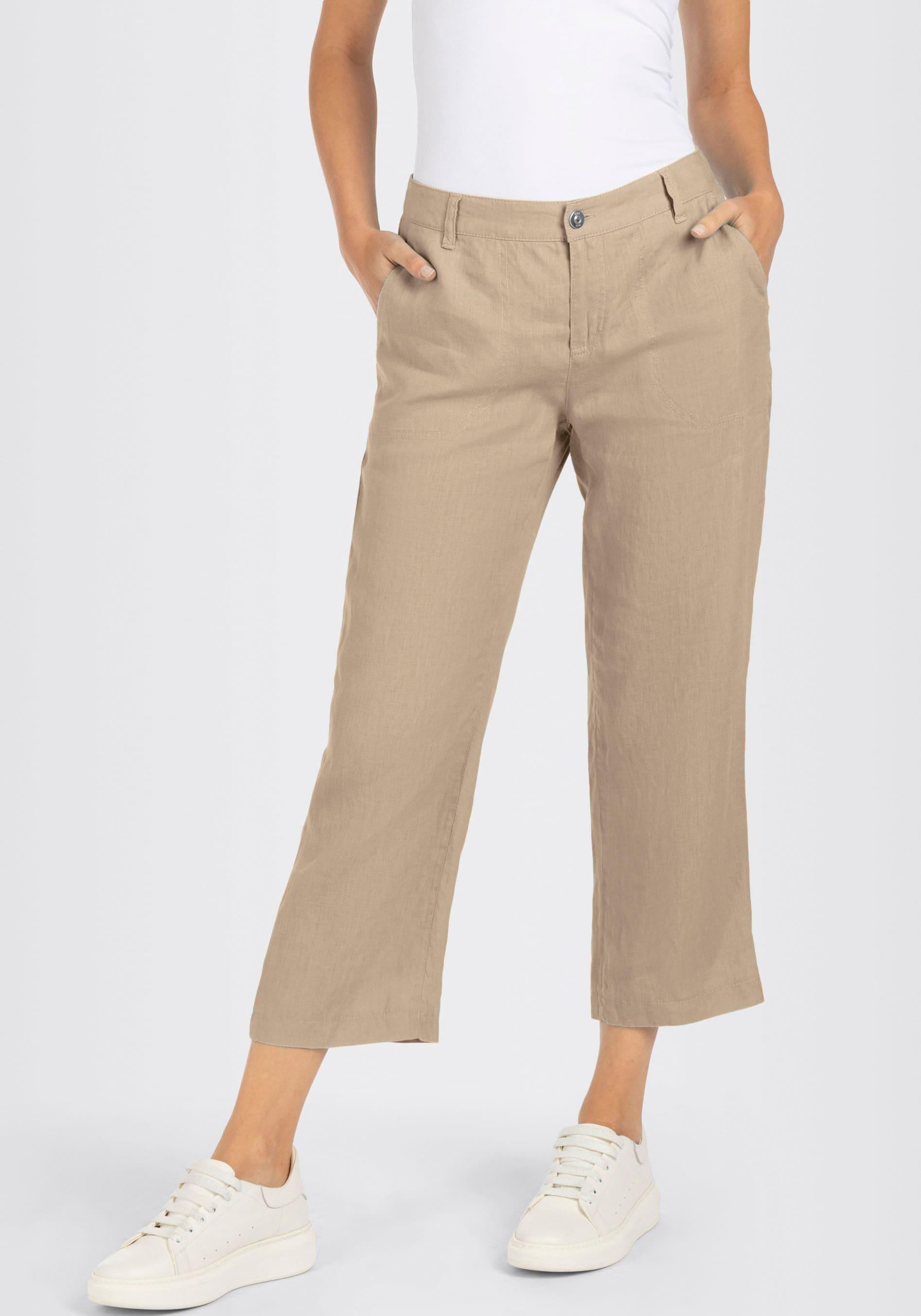 Leinenhose MAC "Nora Cropped", Damen, Gr. 46, N-Gr, Beige (Sanddrift Melange), Web, Obermaterial: 100% Leinen, 7/8-LäNge, Hosen, Sommerhose Temperaturausgleichend Und Angenehm Auf Der Haut