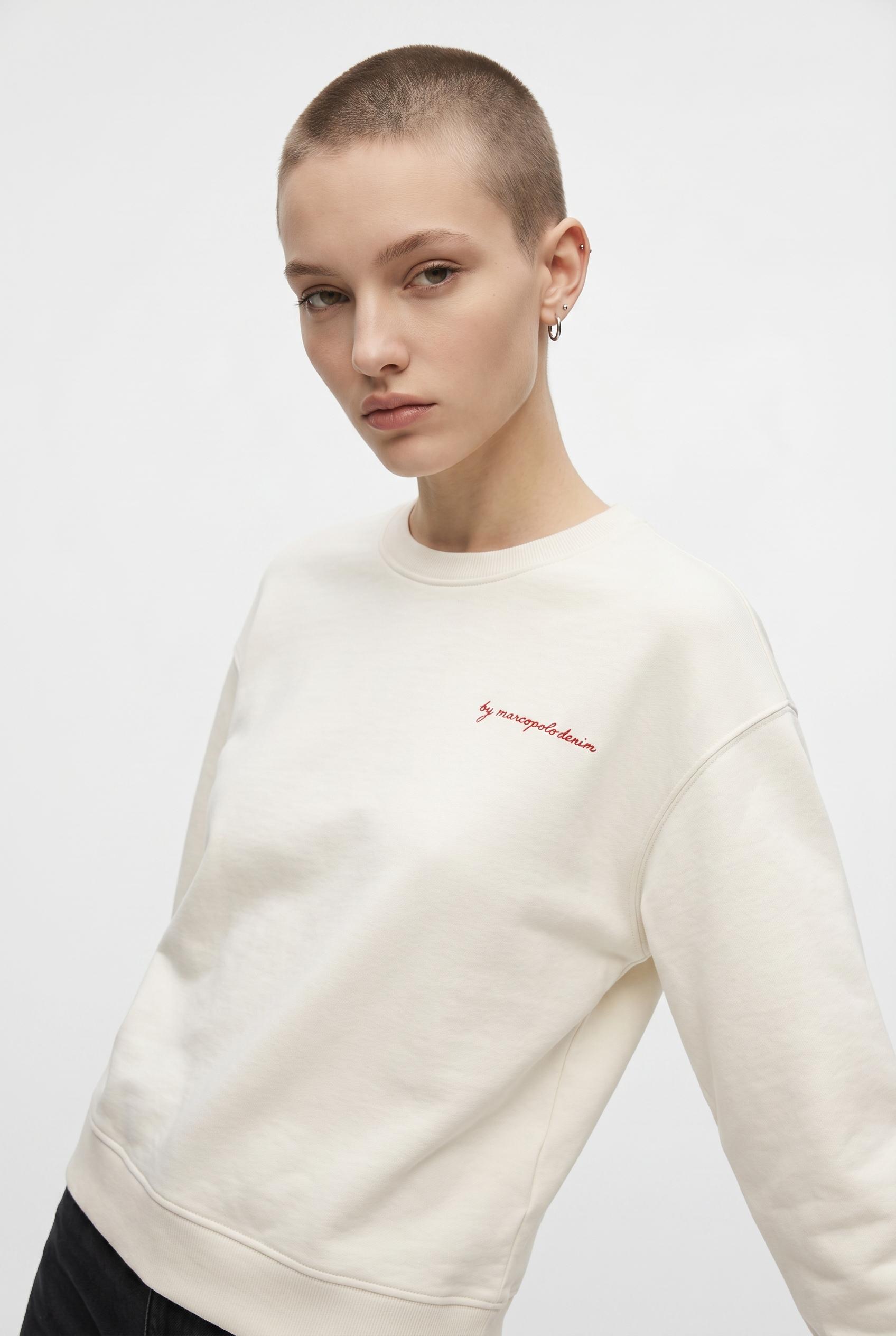 Sweatshirt Marc O'Polo Denim, Damen, Gr. M, Silky Weiß, Sweatware, Obermaterial: 100% Baumwolle, Oversize Normal, Rundhals, RippbüNdchen, Sweatshirts Sweatshirt, Oversized Mit Markantem RüCkenprint