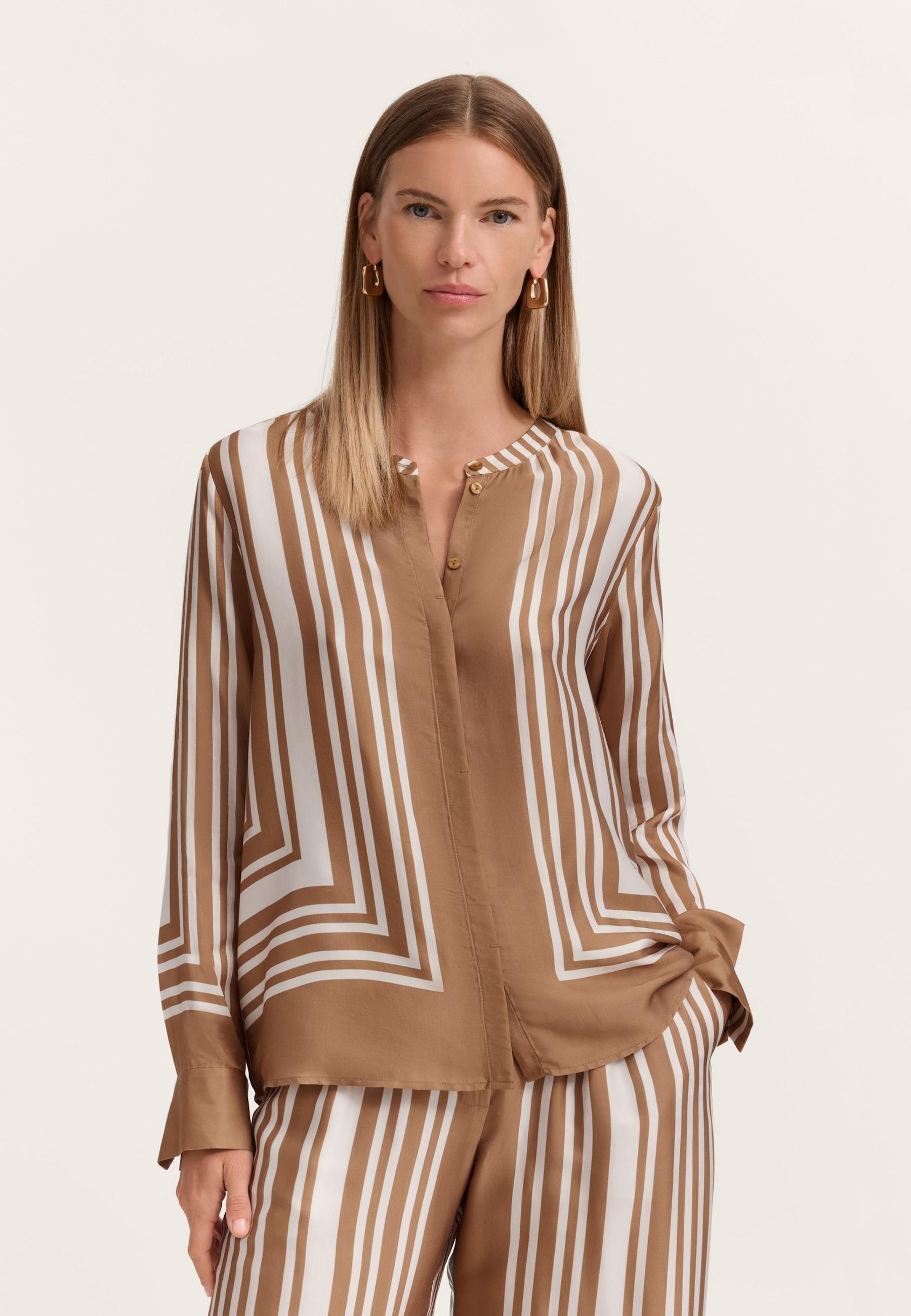Langarmbluse Bugatti, Damen, Gr. 48, 70, Braun, Chiffon, 100% Viskose, Bedruckt, Normal, Rundhals, Blusen, Modern Fit Mit Grafischem Print