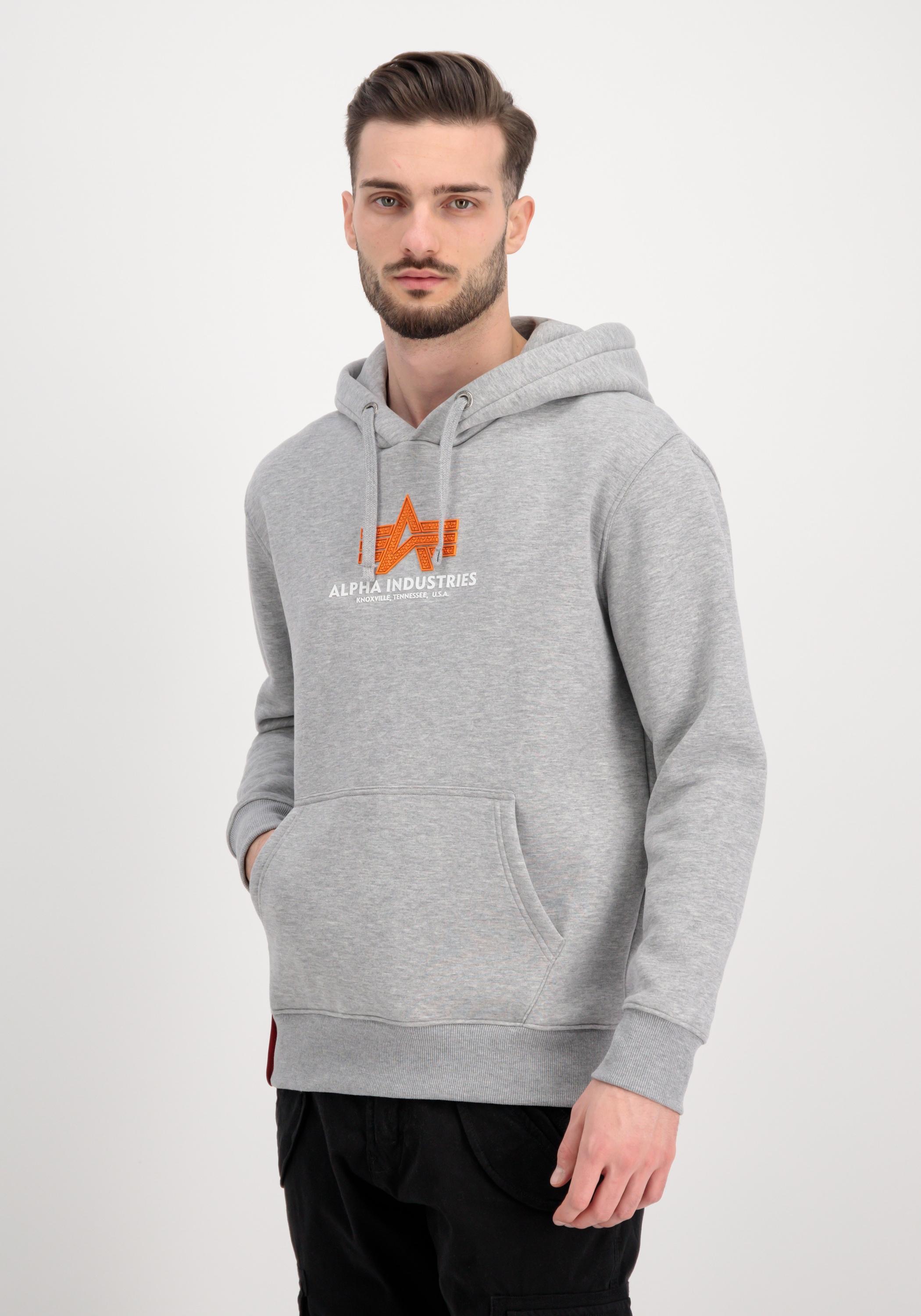 Hoodie Alpha Industries "Basic Hoodie Bl Rubber", Herren, Gr. S, Grau (Grau Heather), Obermaterial: 80% Baumwolle, 20% Polyester, Regular Fit, Sweatshirts Hoodie