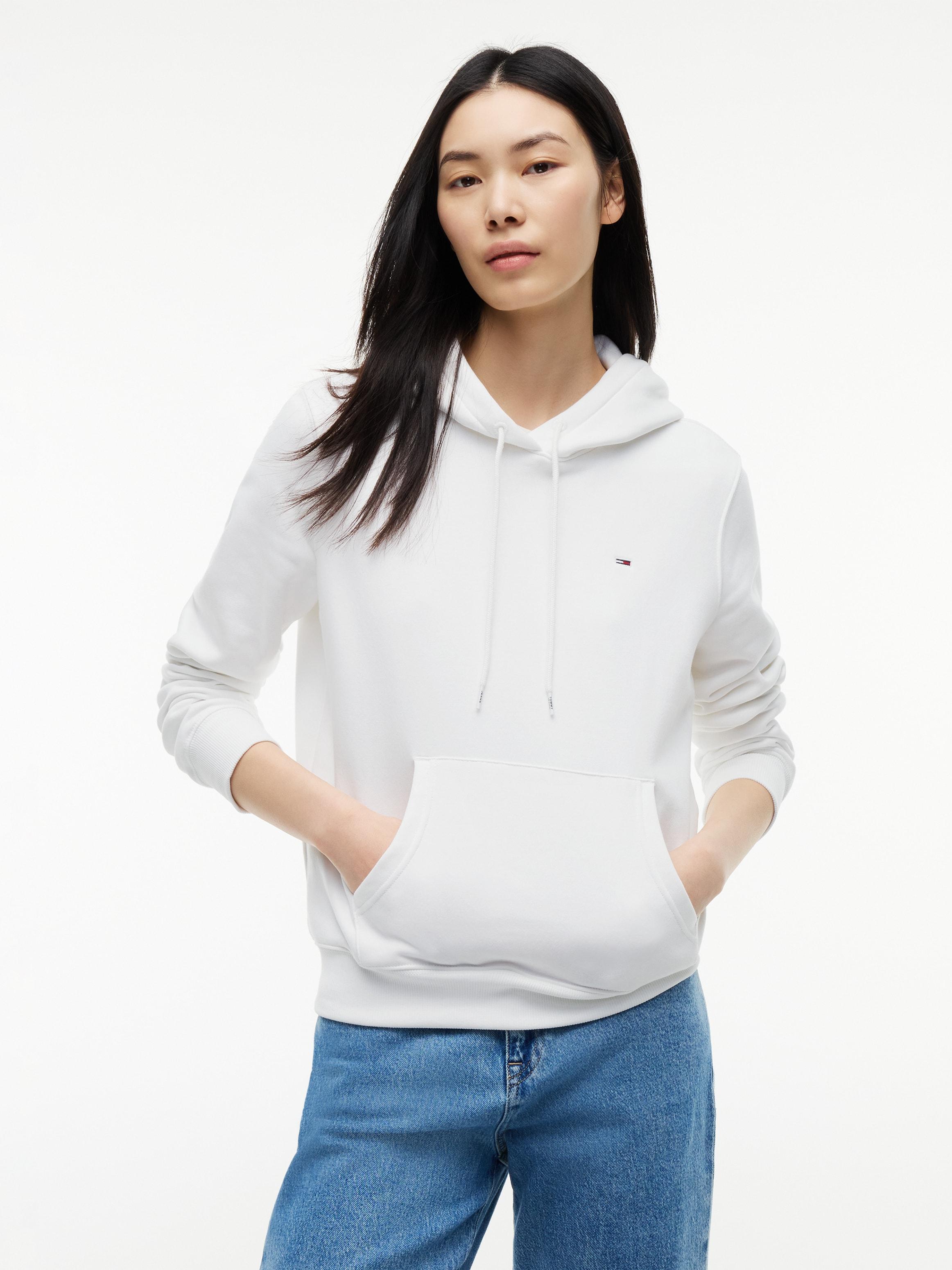 Kapuzensweatshirt Tommy Jeans "Tjw Reg S Flag Hoodie", Damen, Gr. Xl (42), Weiß, Sweatware, Obermaterial: 80% Baumwolle, 20% Polyester, Unifarben, Regular Fit Normal, Rundhals, RippbüNdchen, Sweatshirts, Mit Logo-Flag, Regular Fit