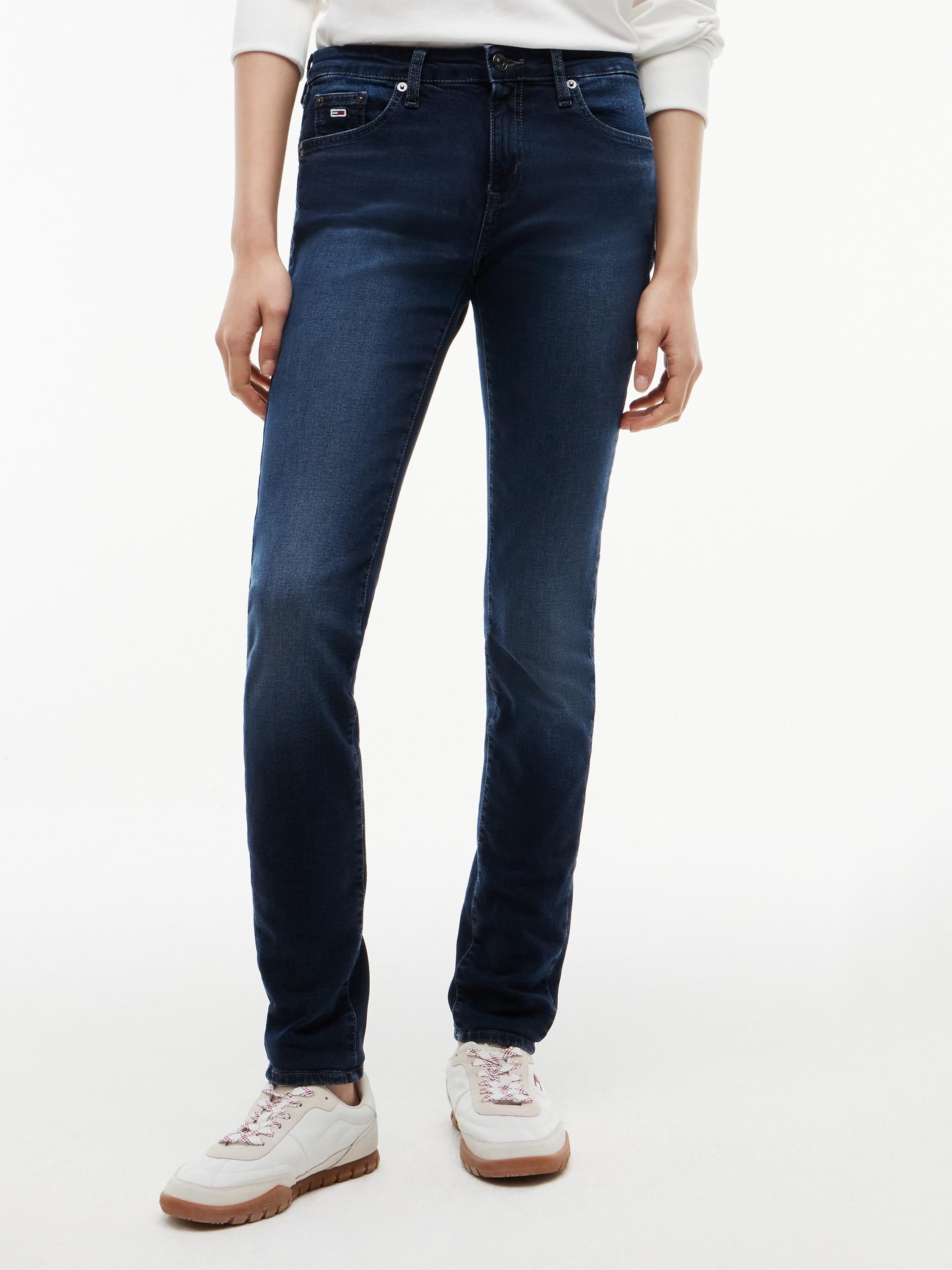 Skinny-Fit-Jeans Tommy Jeans "Lw Skn CH12", Damen, Gr. 29, LäNge 32, Blau (Denim Schwarz), Denim/Jeans, Obermaterial: 98% Baumwolle, 2% Elasthan, Unifarben, Skinny Fit, Jeans, Mit Logo-Badge, Logstickerei