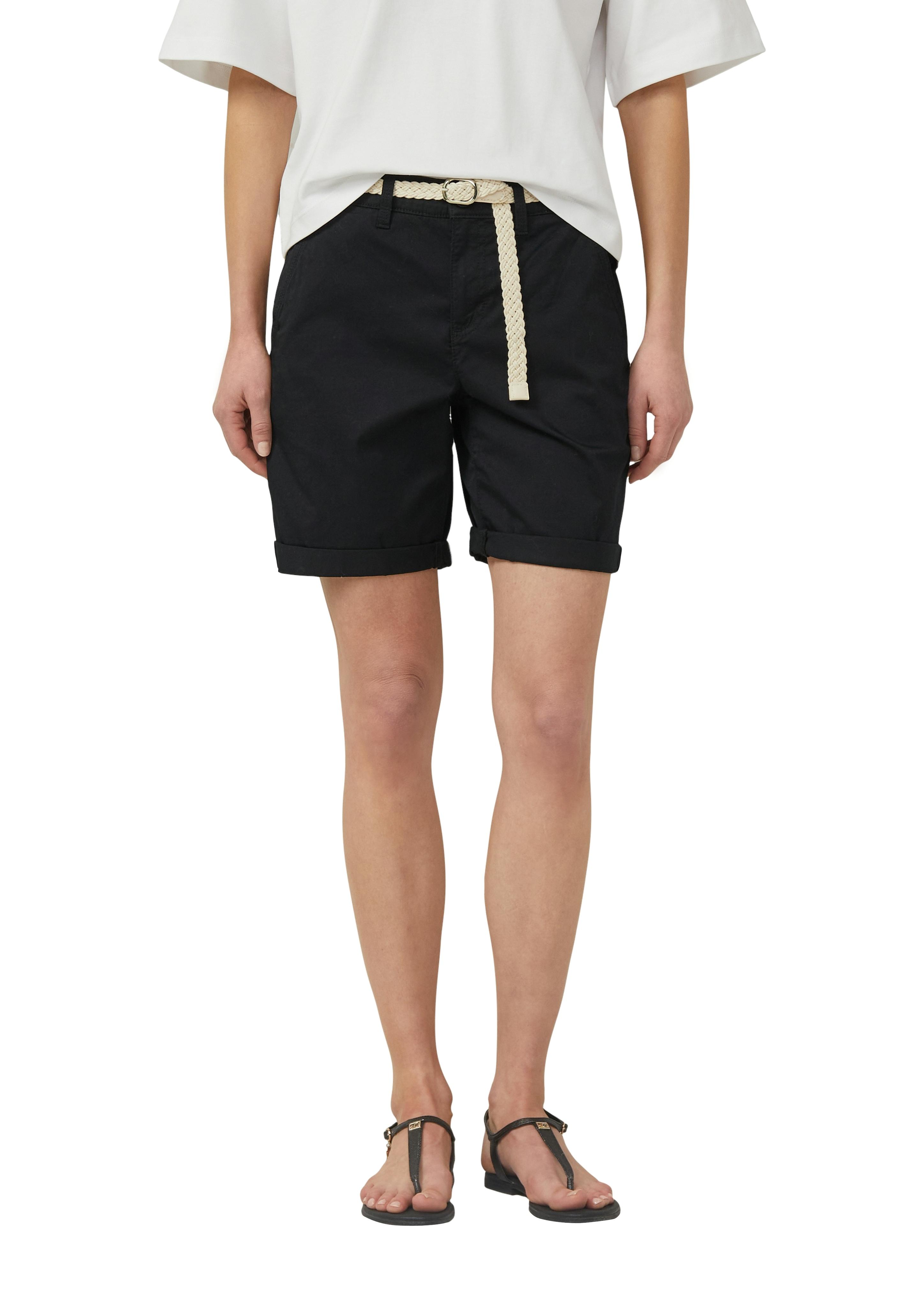 Bermudas S.Oliver, Damen, Gr. 38, N-Gr, Schwarz, Web, Obermaterial: 98% Baumwolle, 2% Elasthan, Ca. Mitte Oberschenkel, Hosen Bermudas, Inkl. Geflochtenem GüRtel, Baumwollstretch
