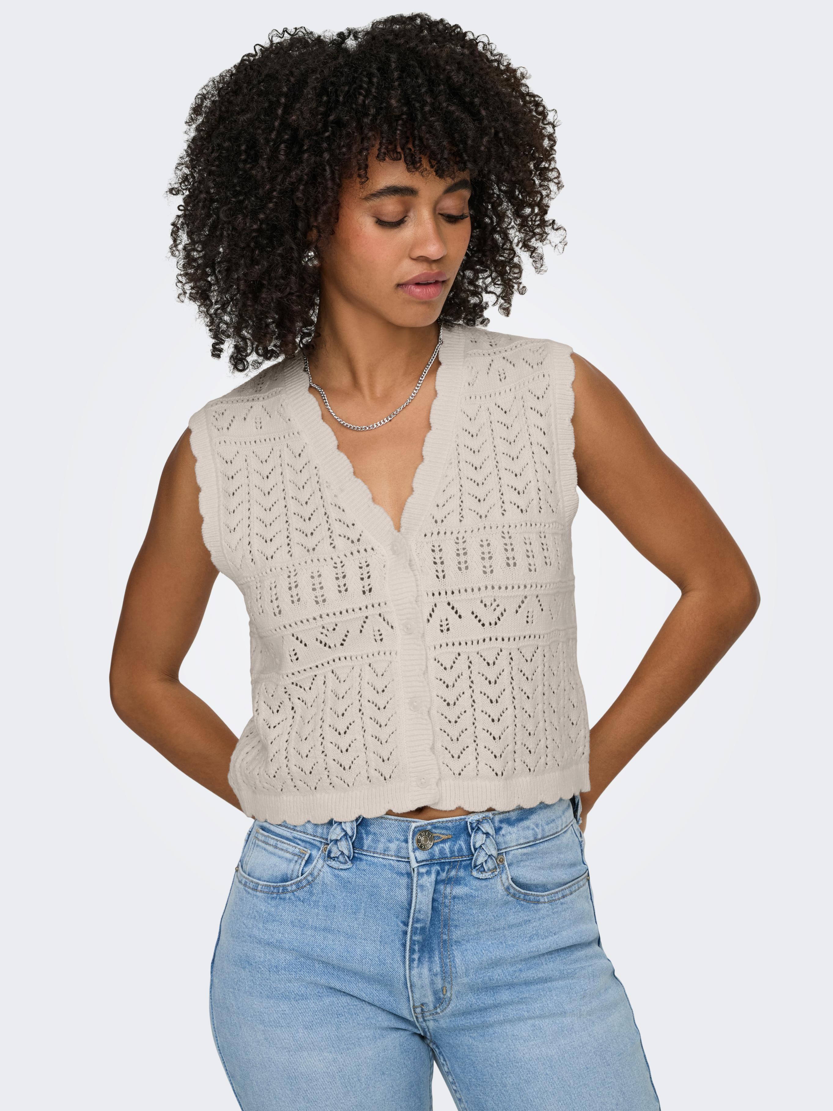 Strickjacke Only "Onlirina V-NECK Button Vest KNT Noos", Damen, Gr. S, Pumice Stone, Strick, Obermaterial: 60% Baumwolle, 40% Polyacryl, Unifarben, Normal, V-Ausschnitt, Strickjacken Strickjacke, Baumwollmischung