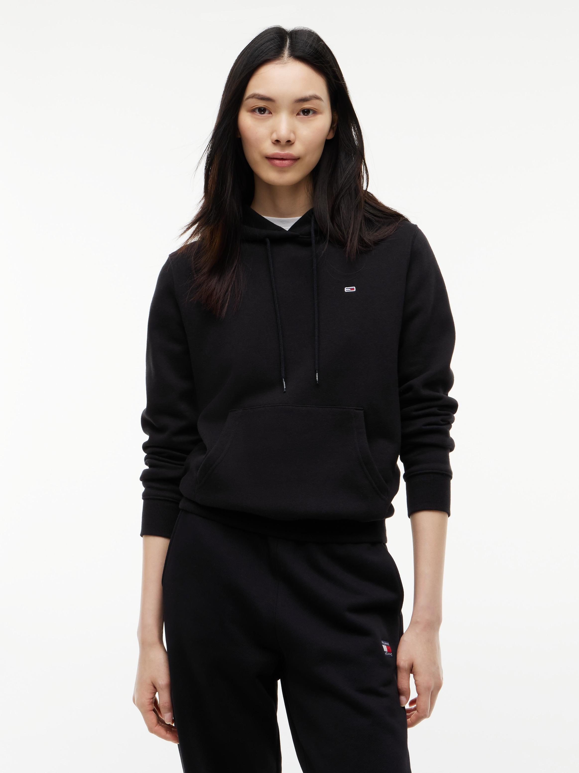 Kapuzensweatshirt Tommy Jeans "Tjw REG S Flag Hoodie", Damen, Gr. S (36), Schwarz, Sweatware, Obermaterial: 80% Baumwolle, 20% Polyester, Unifarben, Regular Fit Normal, Rundhals, RippbüNdchen, Sweatshirts, Mit Logo-Flag, Regular Fit