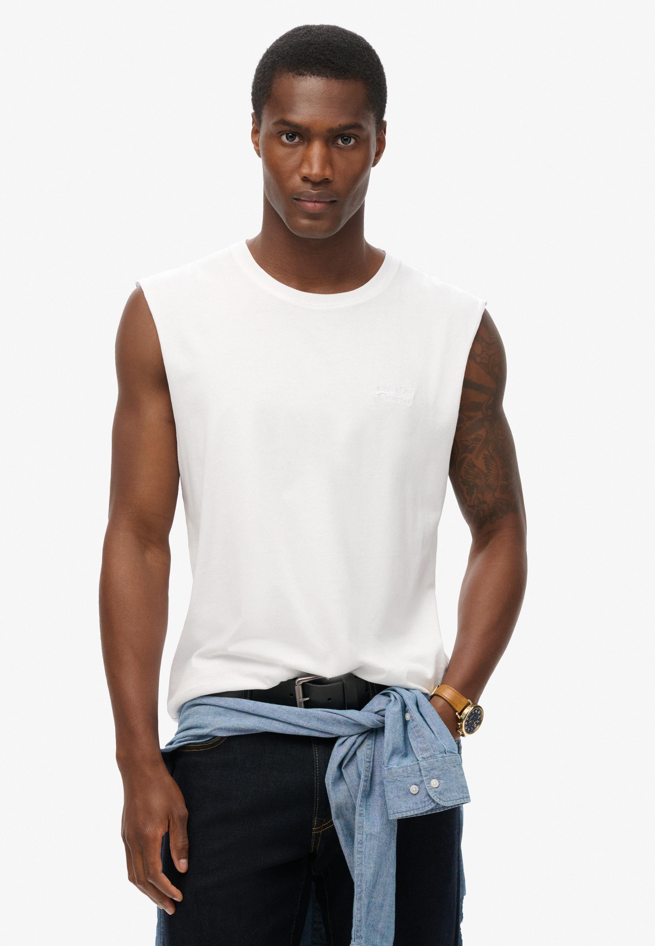 Tanktop Superdry "Essential Logo Tank Ub", Herren, Gr. L, Weiß (Optic), Single Jersey, Obermaterial: 100% Baumwolle, Relaxed Fit, Tops Tanktop, Mit Lockerer Passform, Aus Baumwolle Und Single Jersey