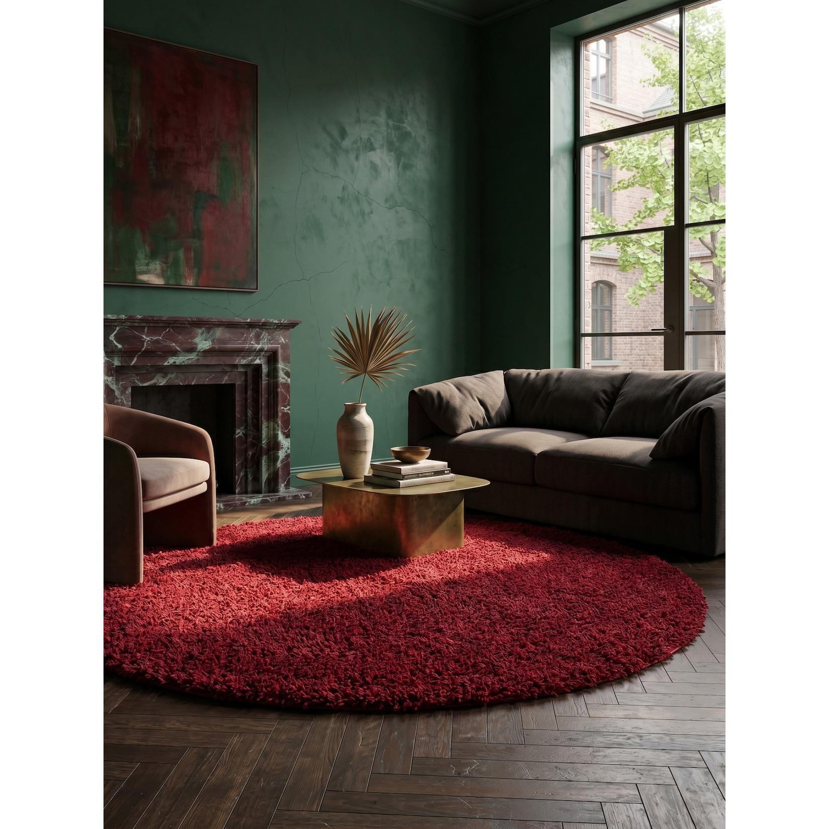 KADIMA DESIGN Hochflorteppich RHEIN, einfarbig, aus Polypropylen, Rot, Ø 200 cm