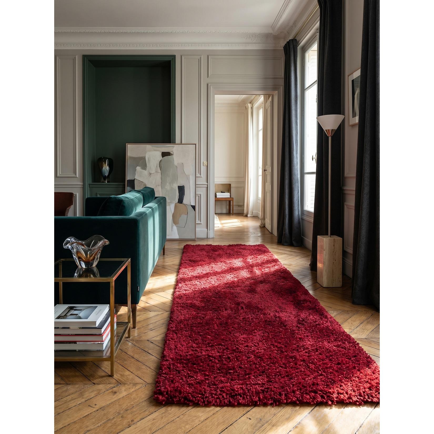 KADIMA DESIGN Hochflorteppich RHEIN, einfarbig, aus Polypropylen, Rot, 80 x 150 cm