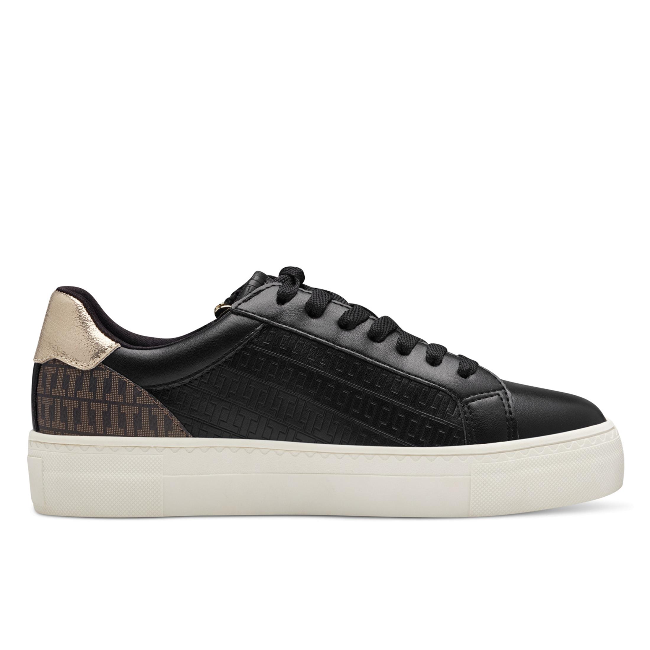 Tamaris Damen Schwarz Gold Kunstleder Fashion SchnüRschuhe